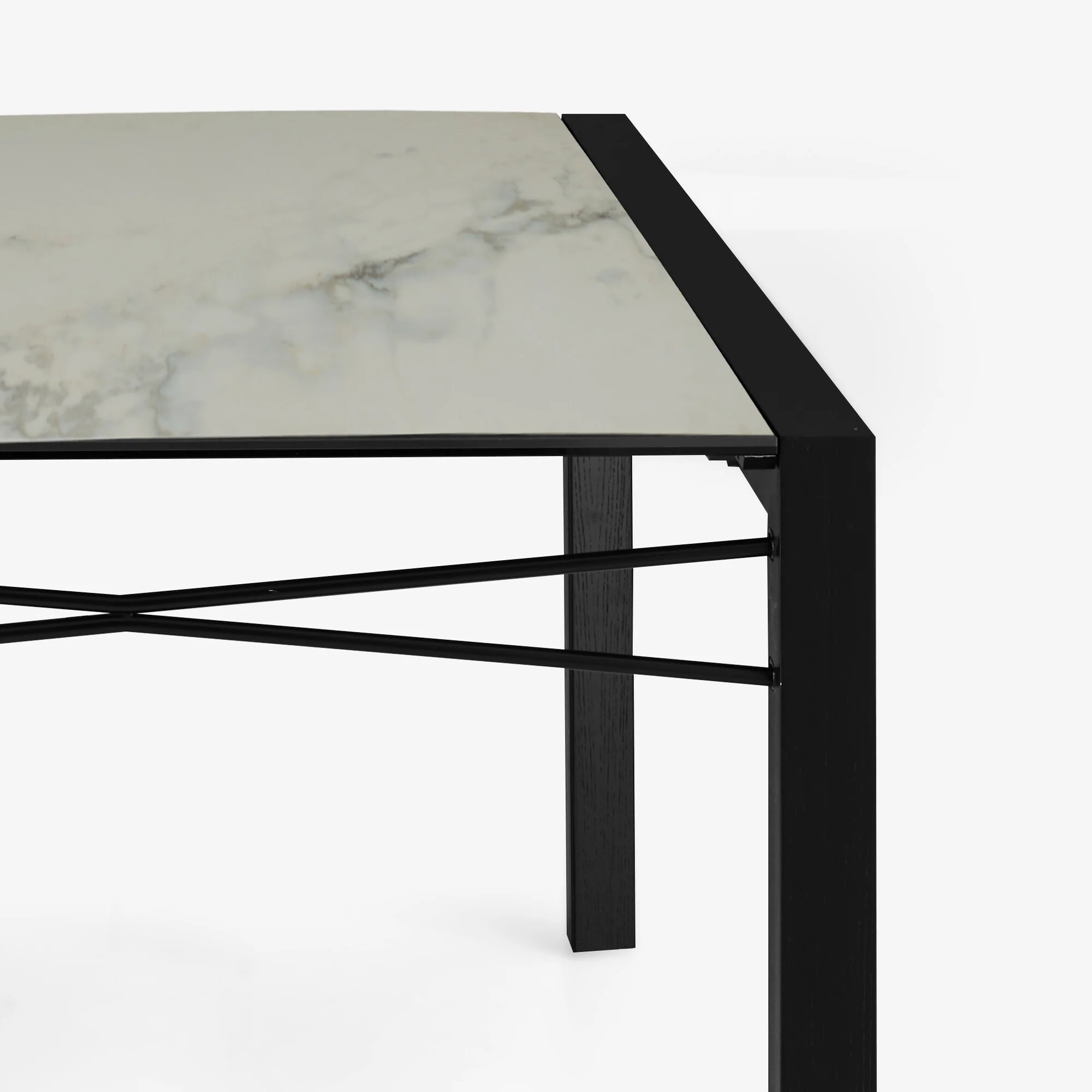 Extensia Dining Table Top In White Marble-Effect Ceramic Stoneware Base In Black Stained Ash