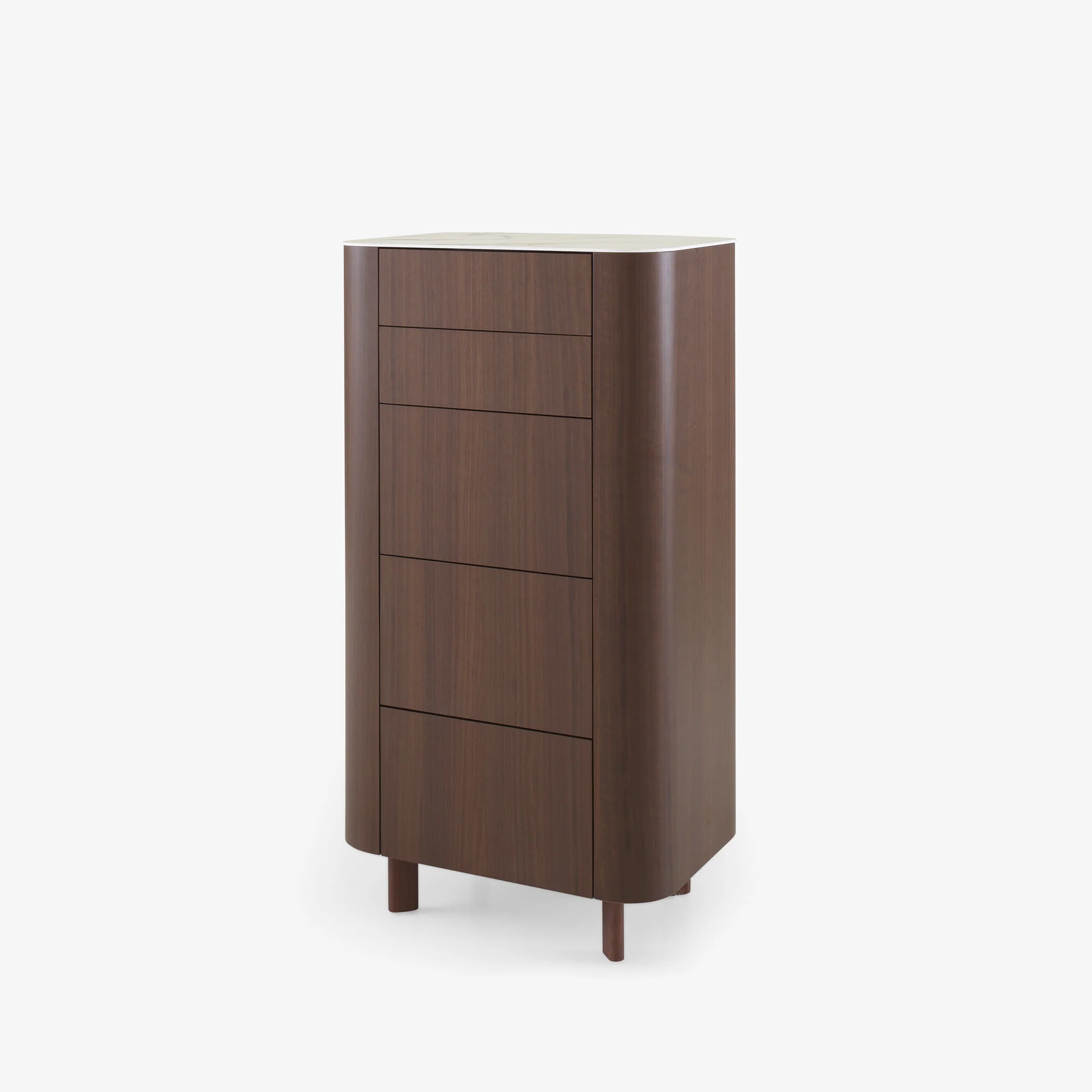 Parabole Chest Of Drawers Dark Walnut Top In White Marble-Effect Ceramic Stoneware