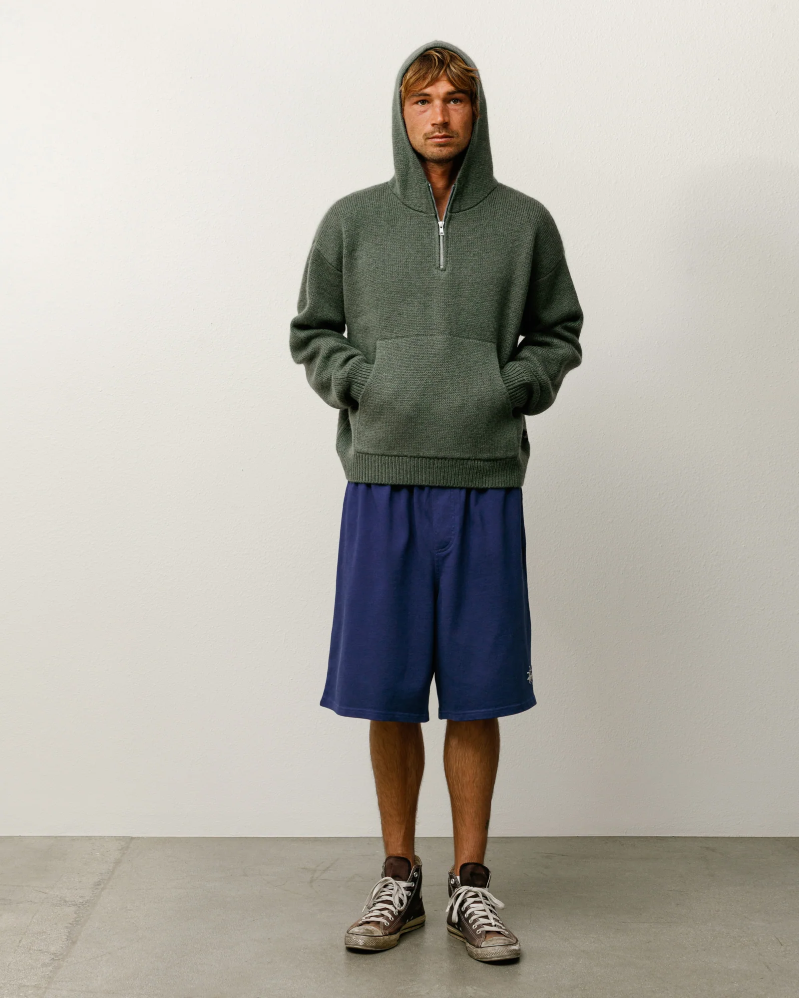 QUARTER ZIP KNIT HOODIE