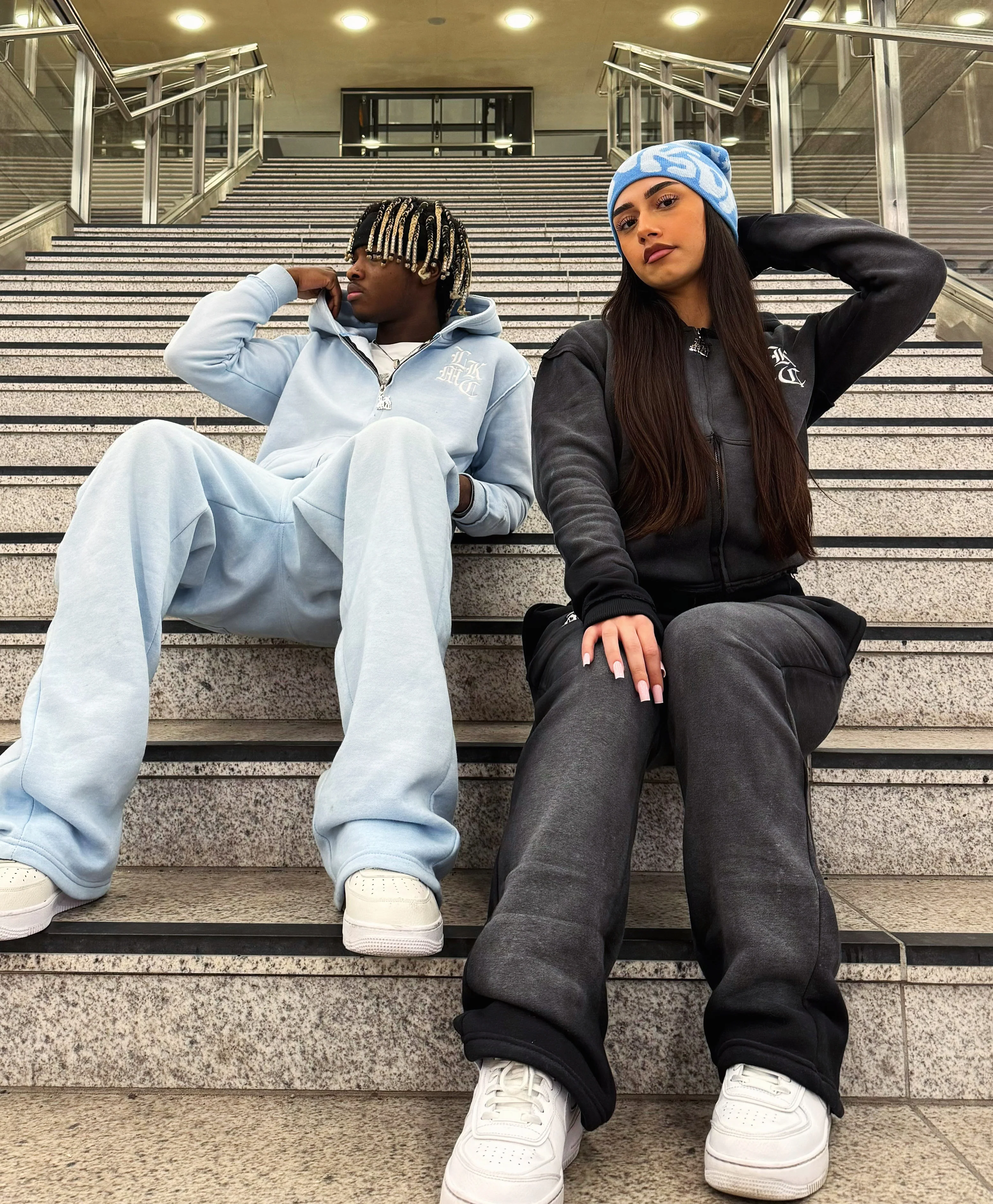 Distressed Zip Hoodie Baby Blue