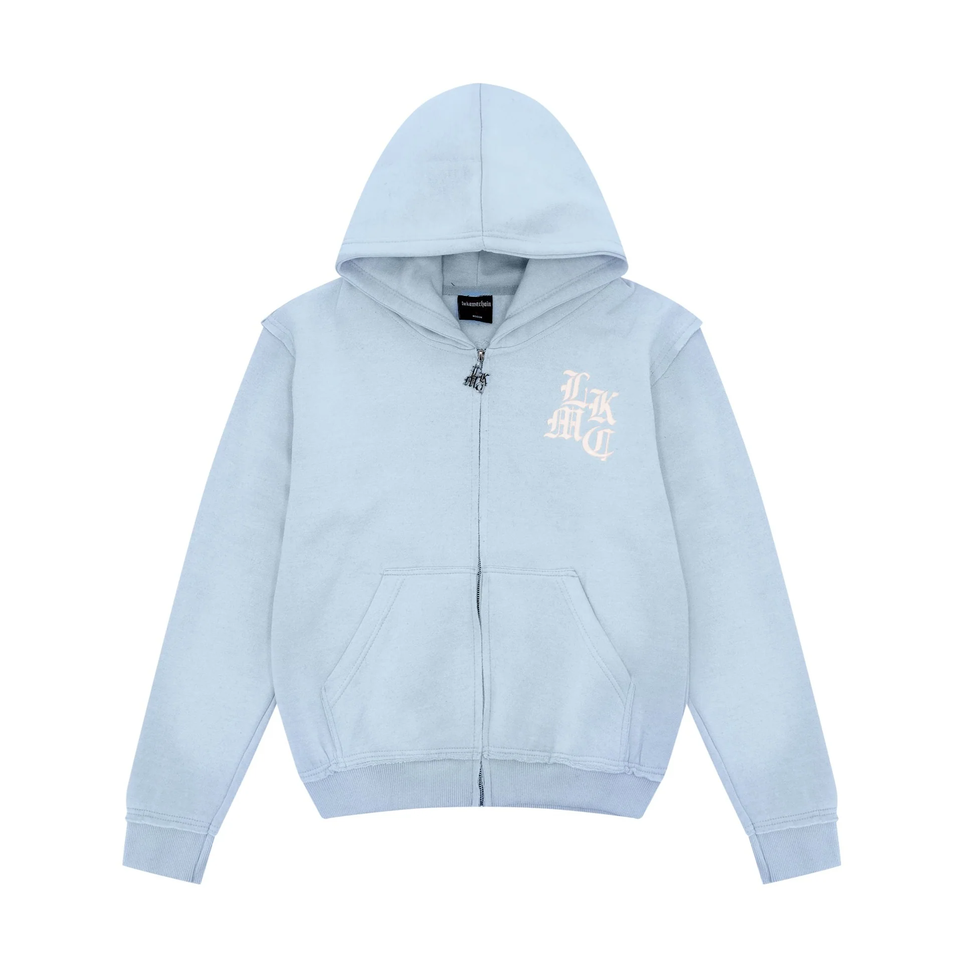 Distressed Zip Hoodie Baby Blue