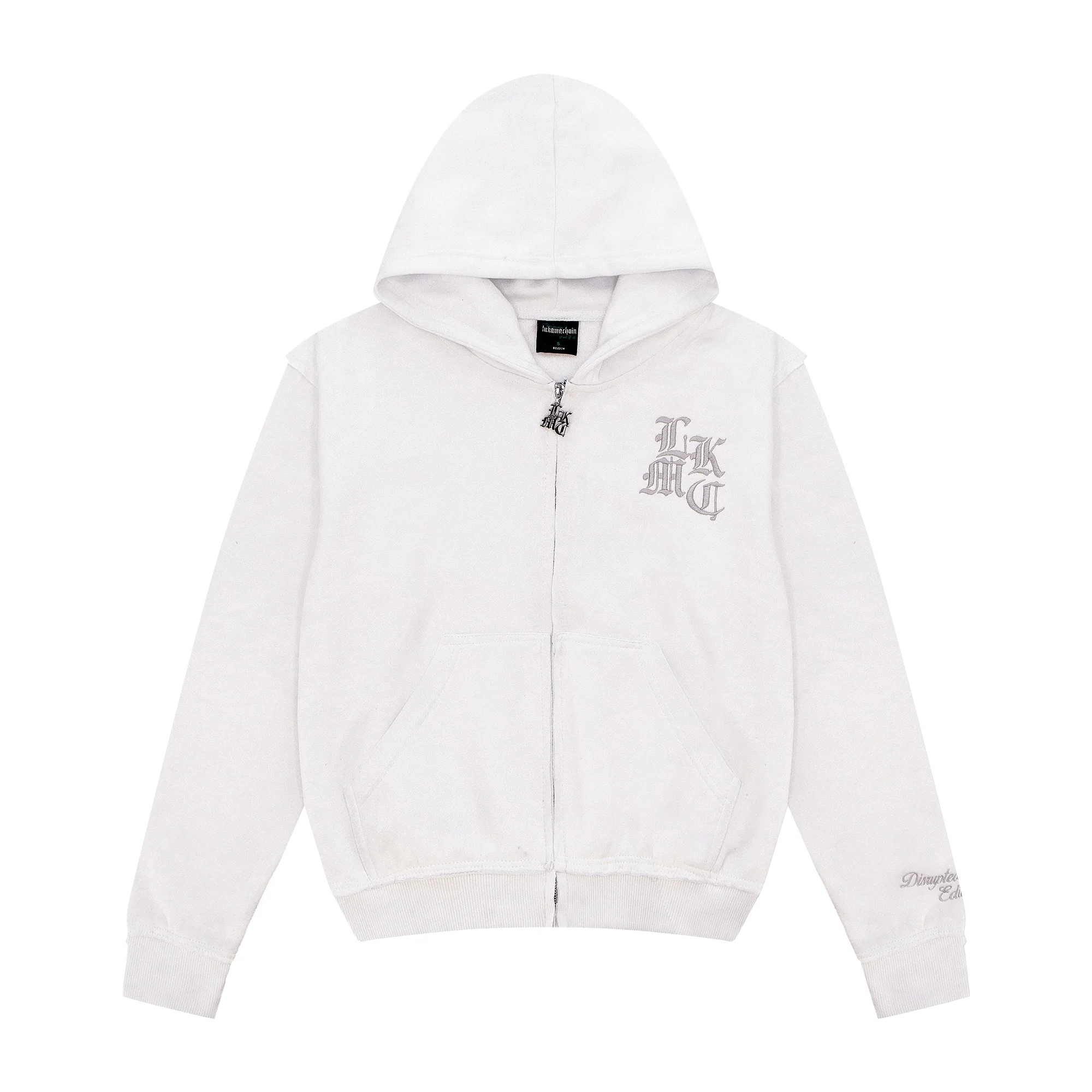 Distressed Zip Hoodie White