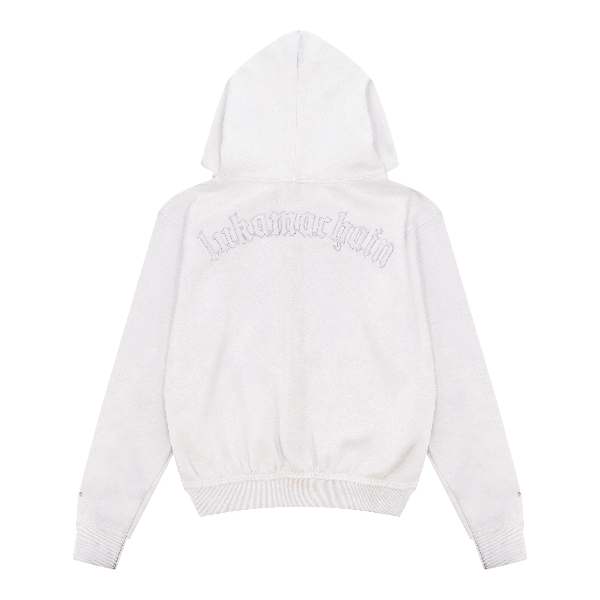 Distressed Zip Hoodie White