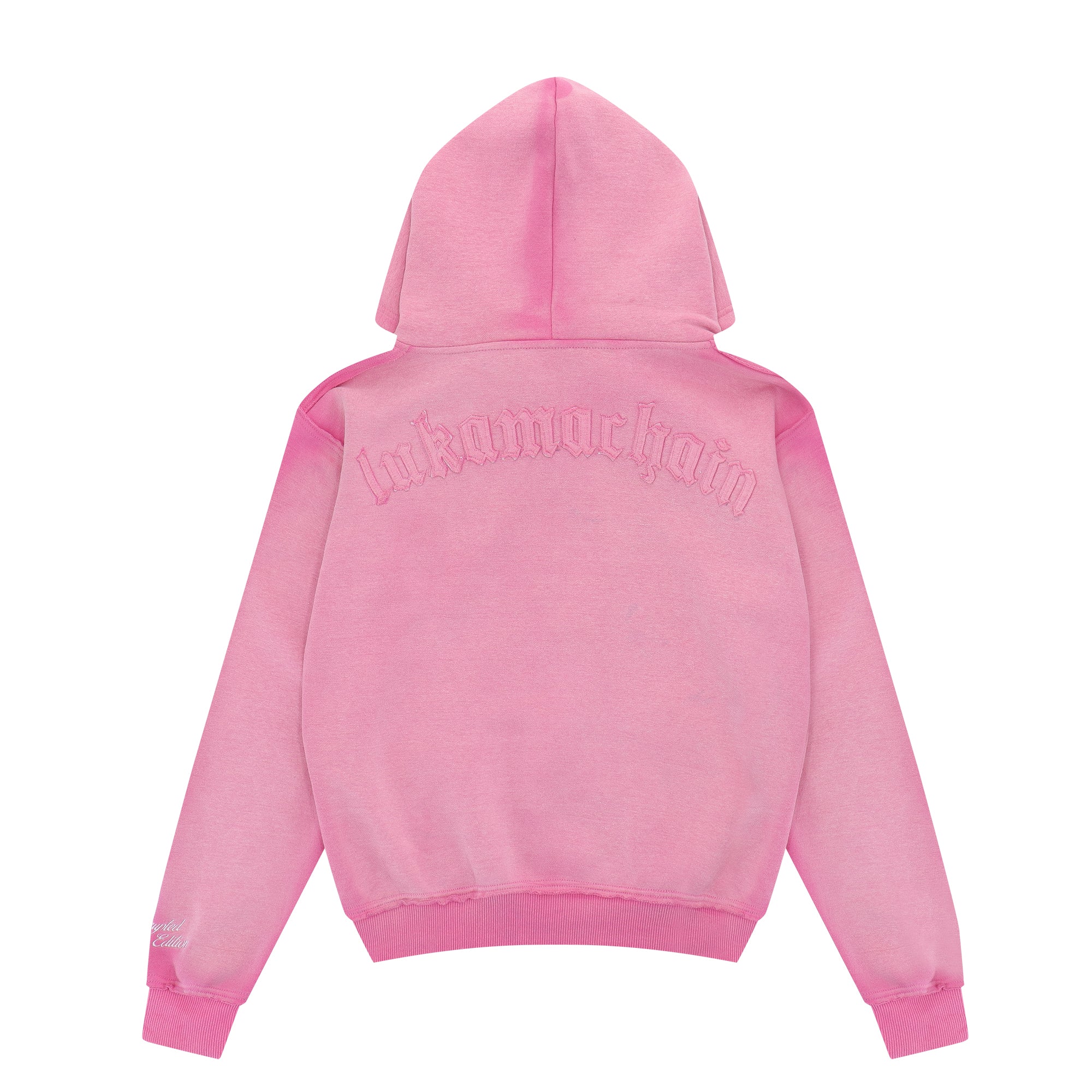 Distressed Zip Hoodie Pink