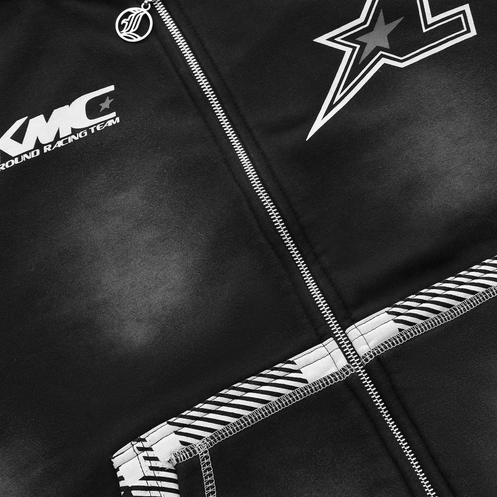 Zip Hoodie Striped - Black