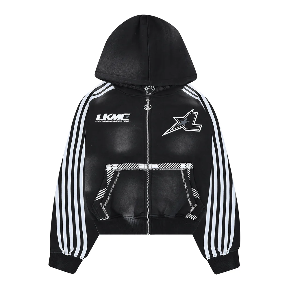 Zip Hoodie Striped - Black