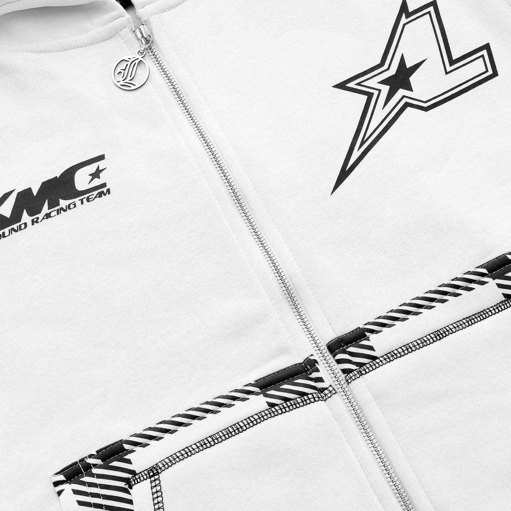 Zip Hoodie Striped - White