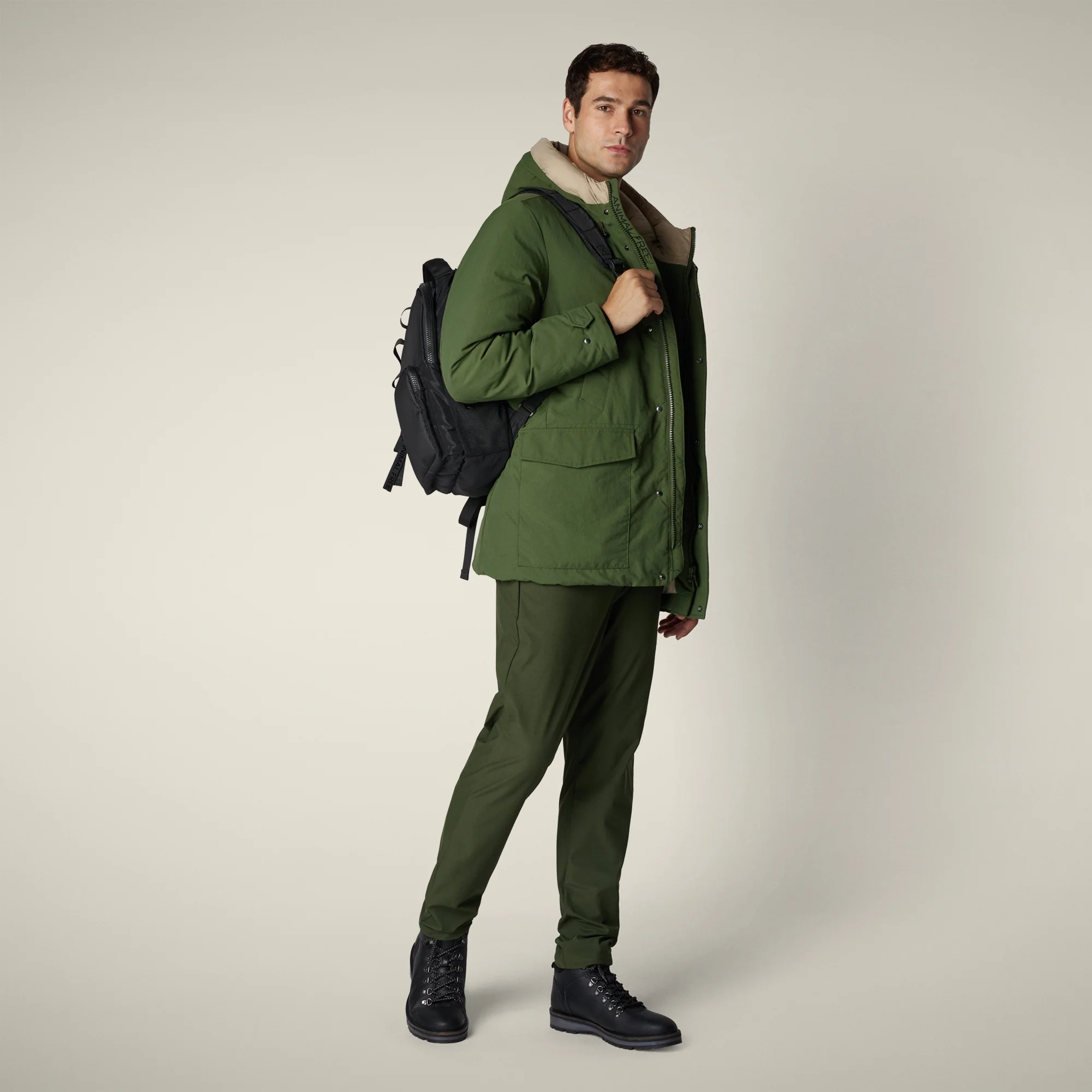 Men's Parka Forest in Pine Green and Stone Beige