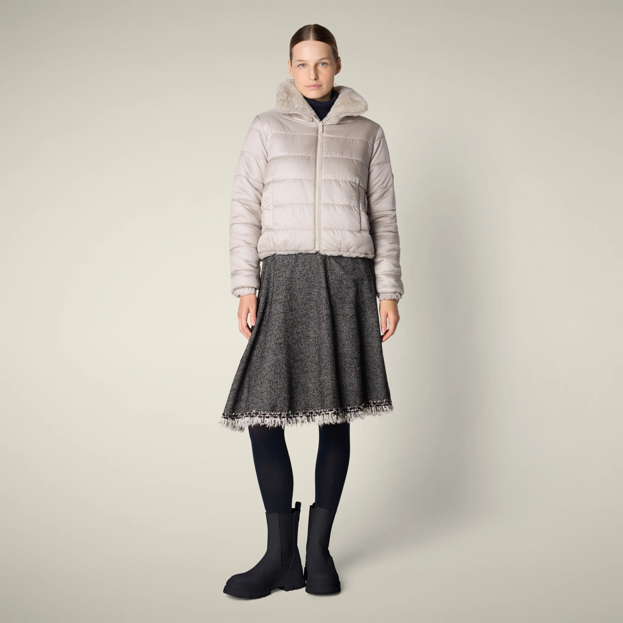 Women's Reversible Faux Fur Jacket Jeon in rainy beige