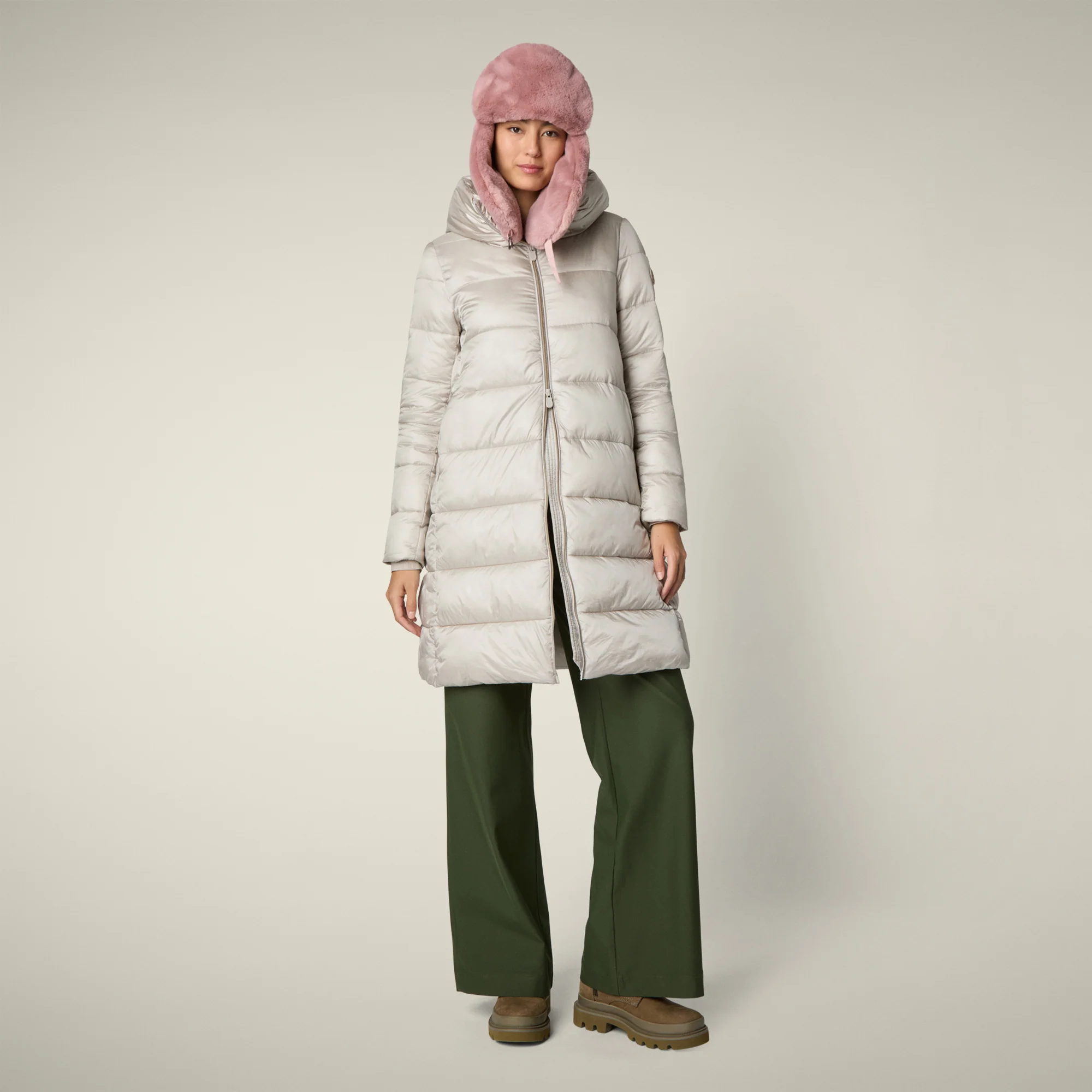 Women's Animal free puffer Coat Lysa in rainy beige