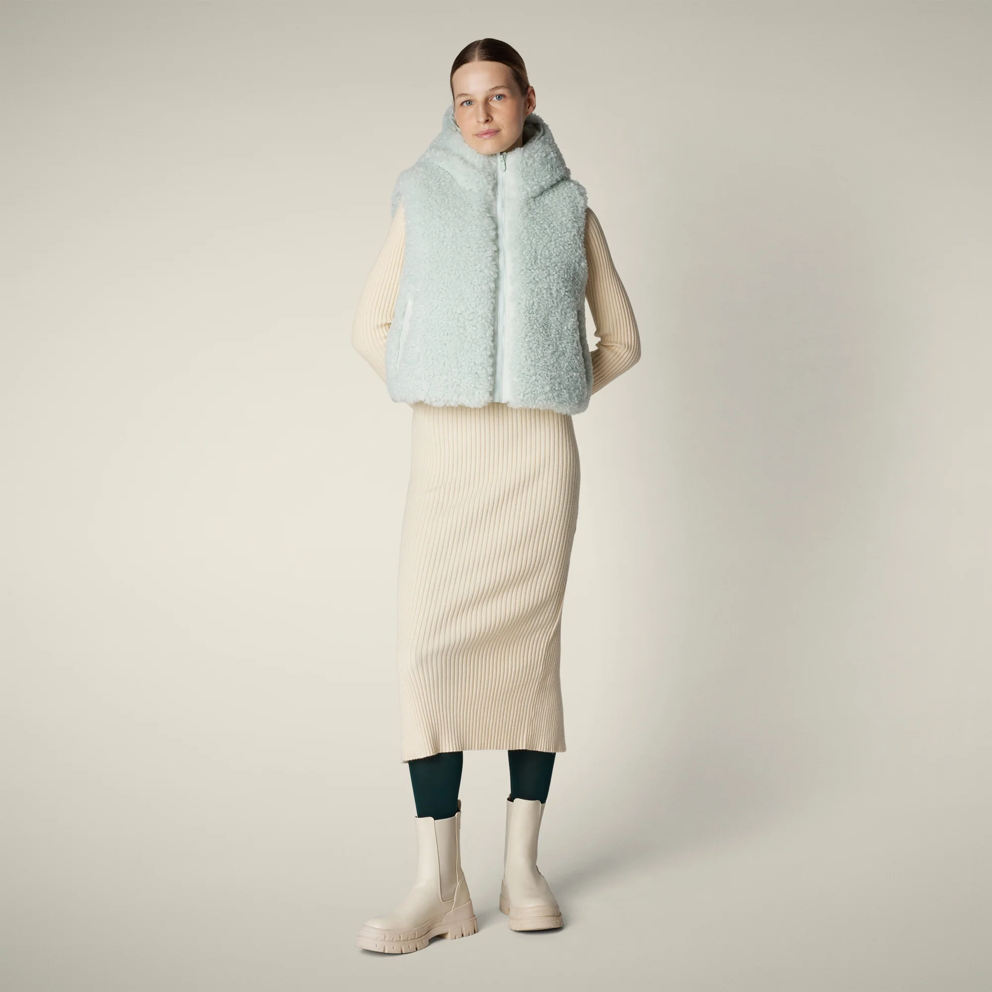 Women's faux fur Vest Ayla in Glacier Blue