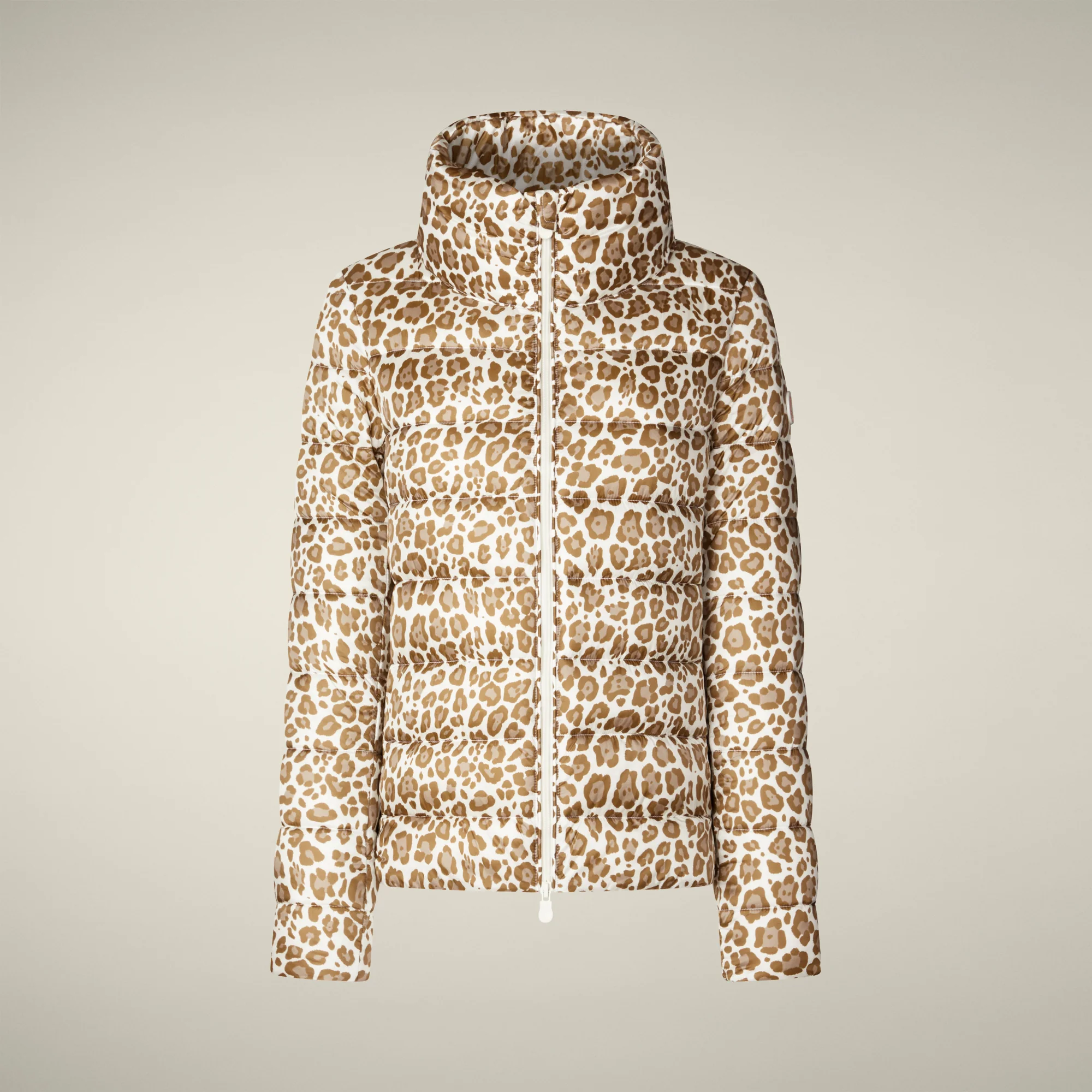 Women's Animal free puffer Jacket Flower With Brown Leopard Print