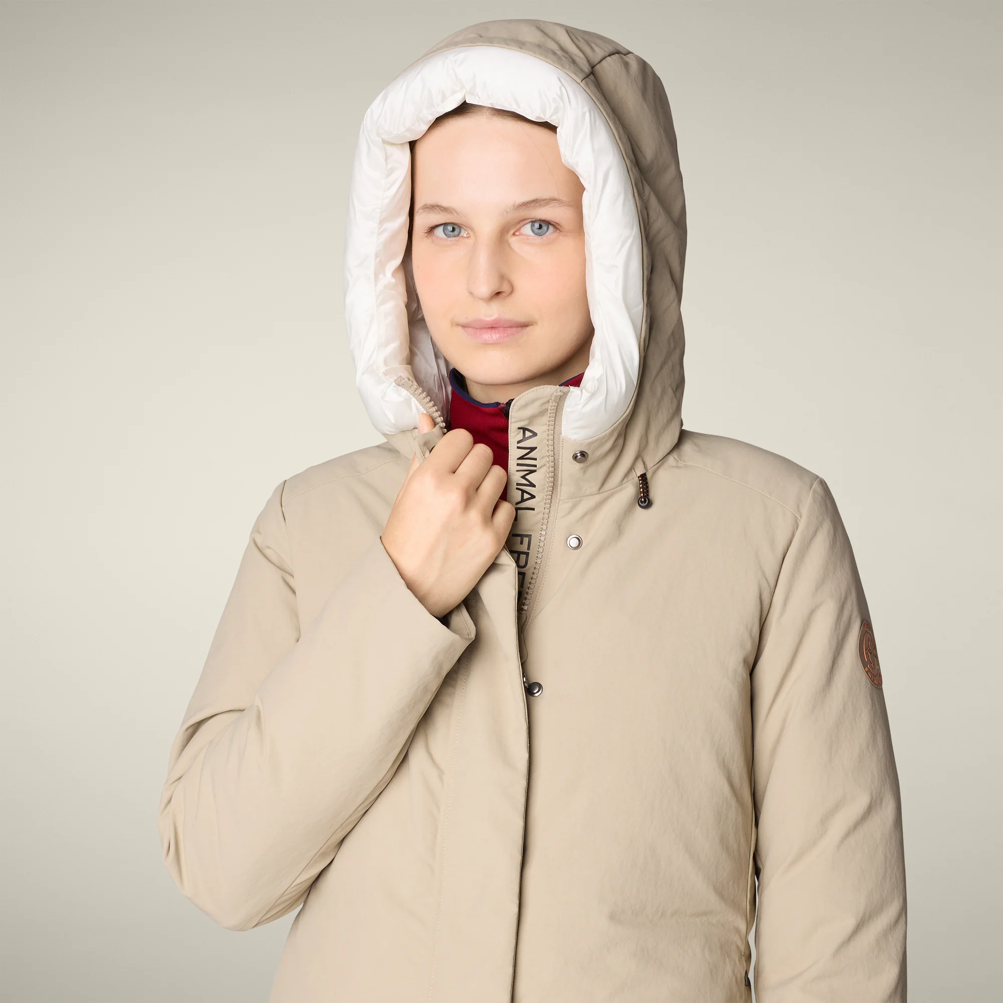 Women's Parka Mina in Stone Beige and Off White