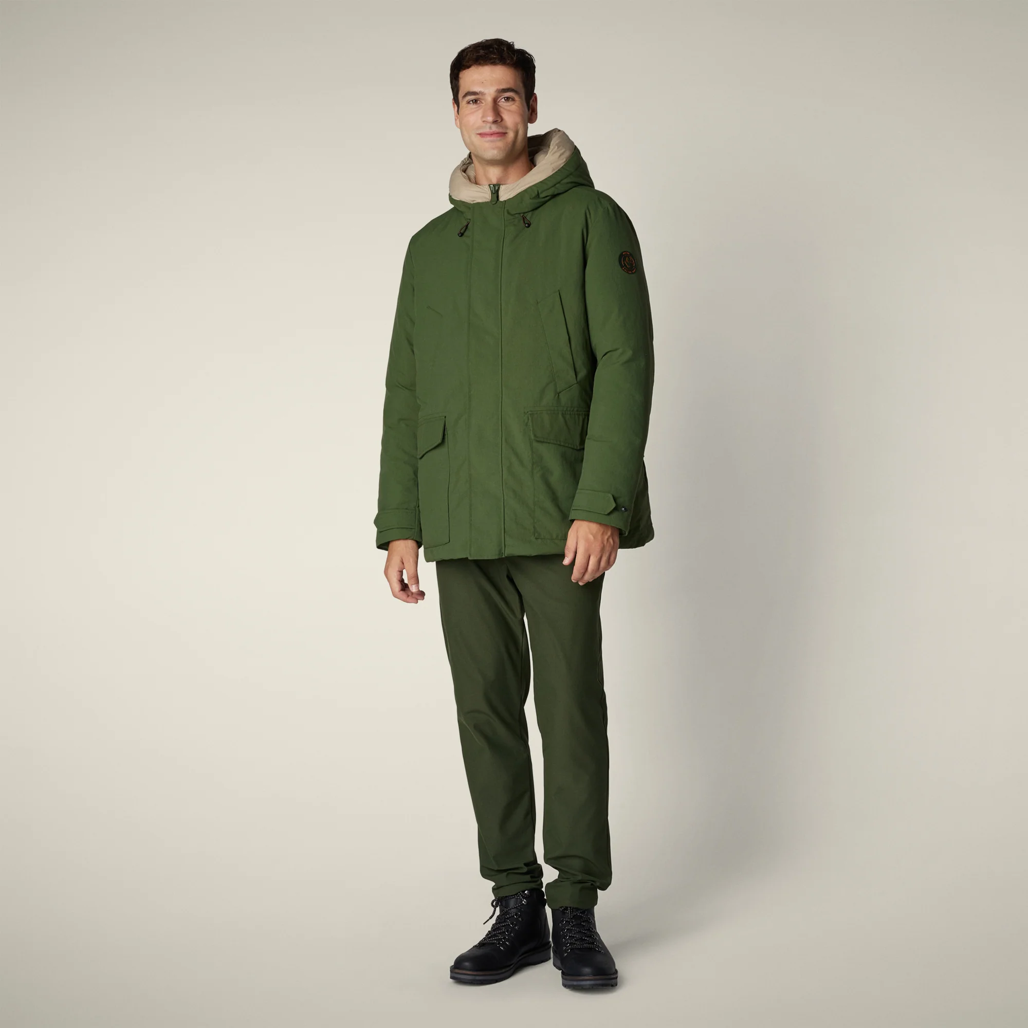 Men's Parka Forest in Pine Green and Stone Beige