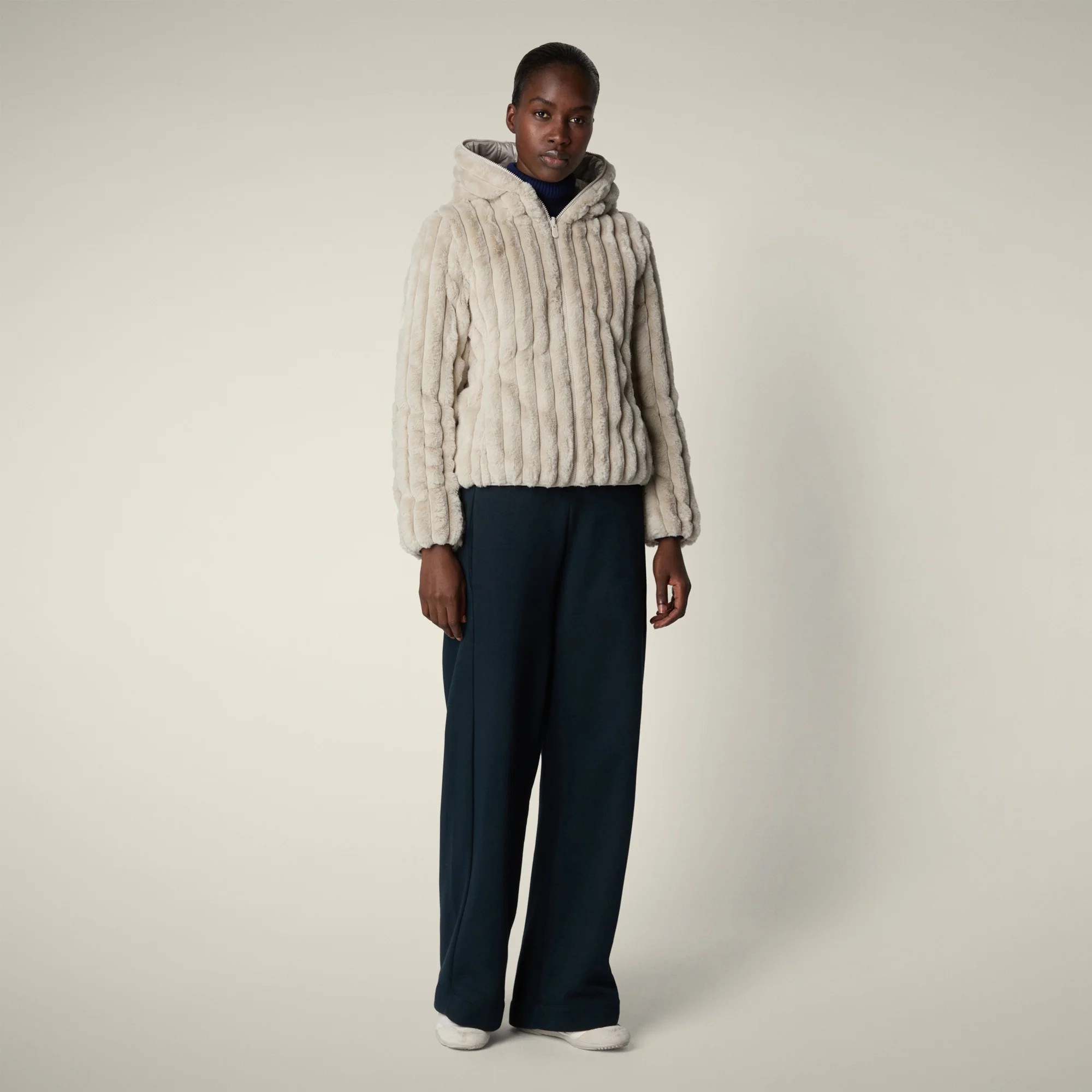 Women's Reversible Faux Fur Jacket Este in Rainy Beige