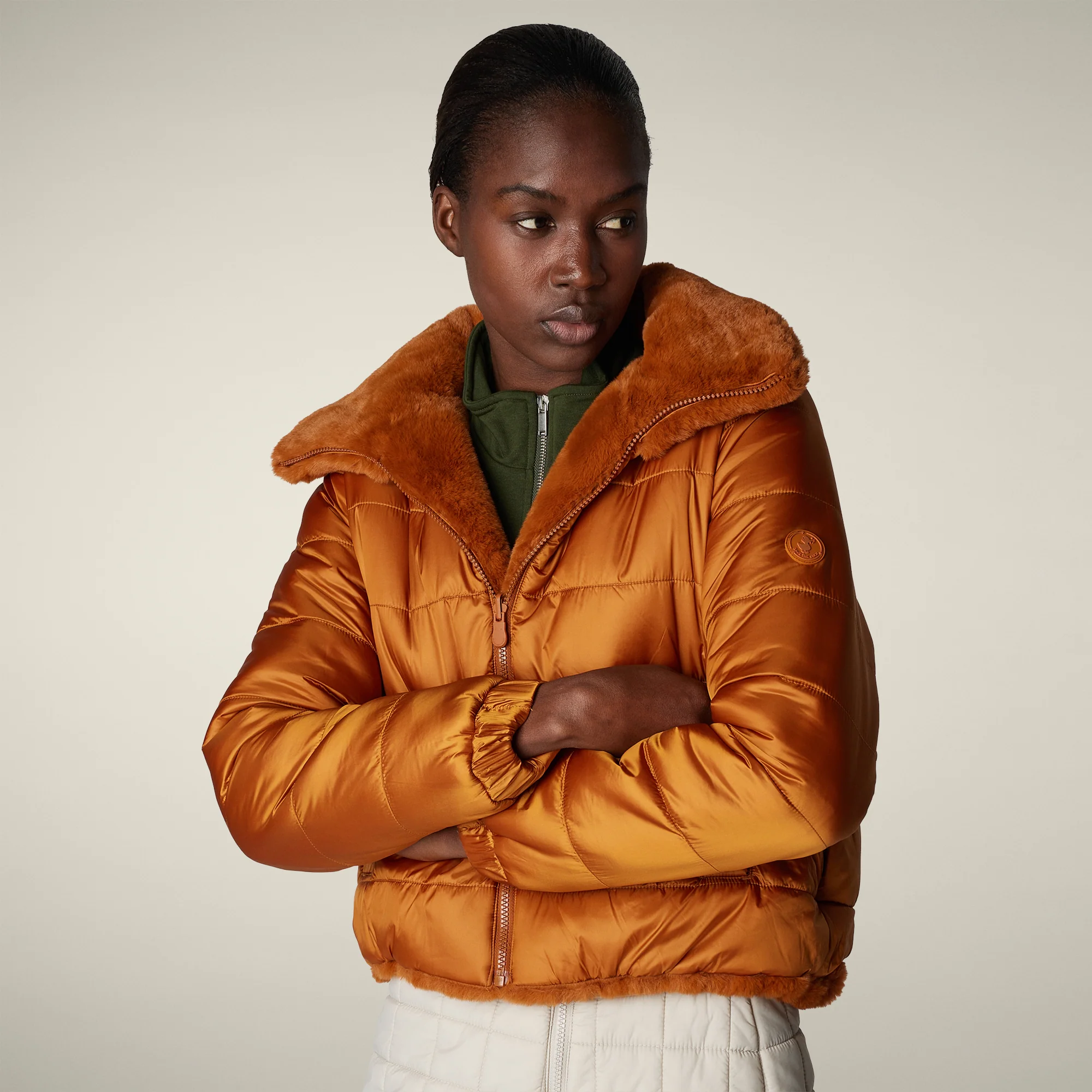 Women's Reversible Faux Fur Jacket Margherita in Caramel Brown