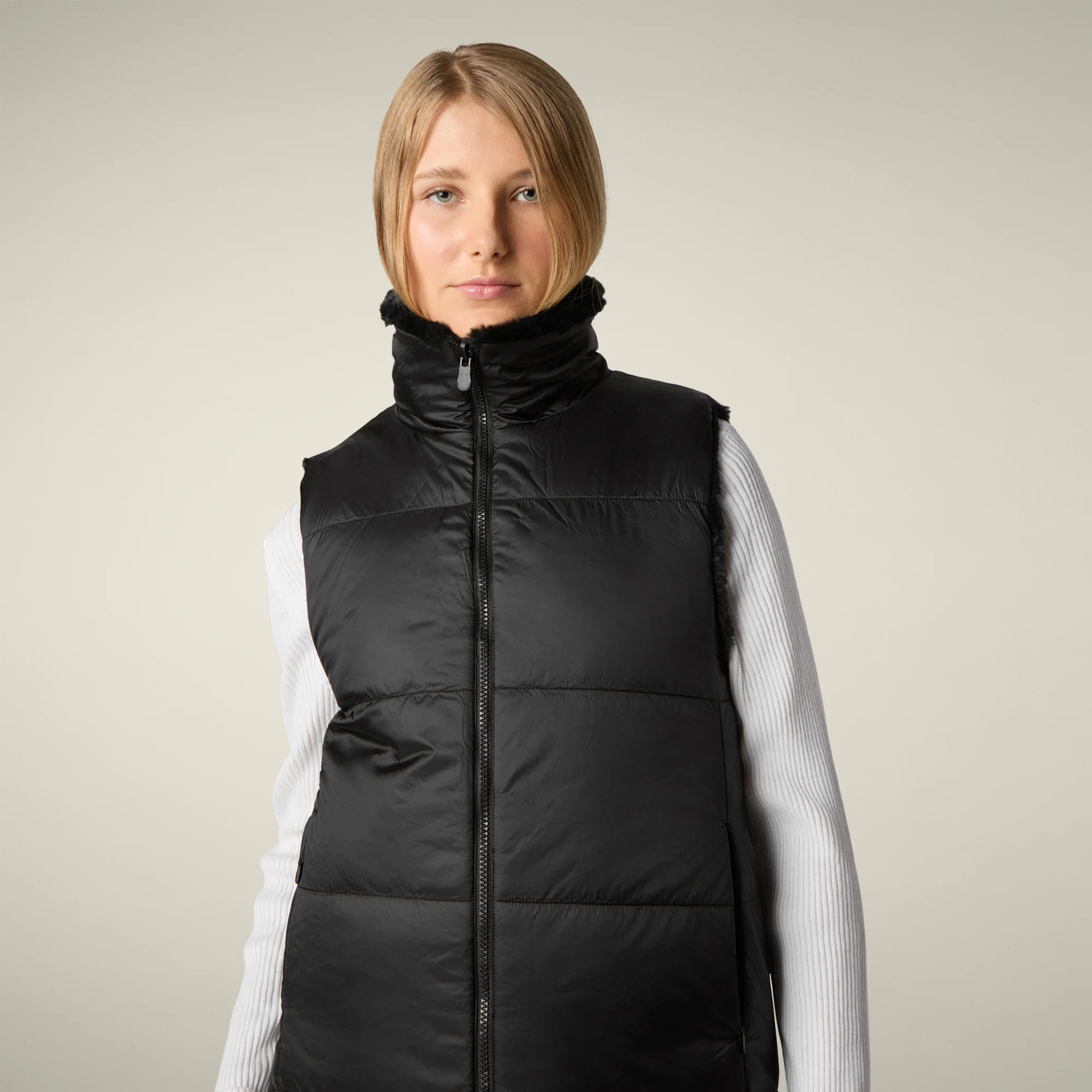 Women's Reversible Faux Fur Vest Nives in Black