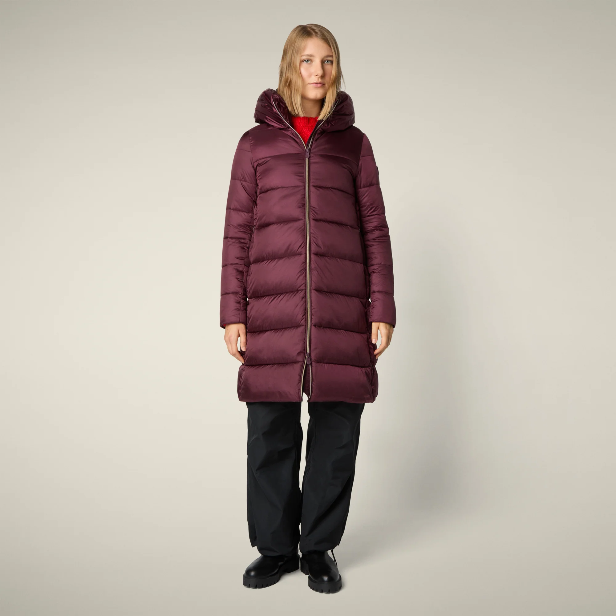 Women's Animal free puffer Coat Lysa in Wine Red