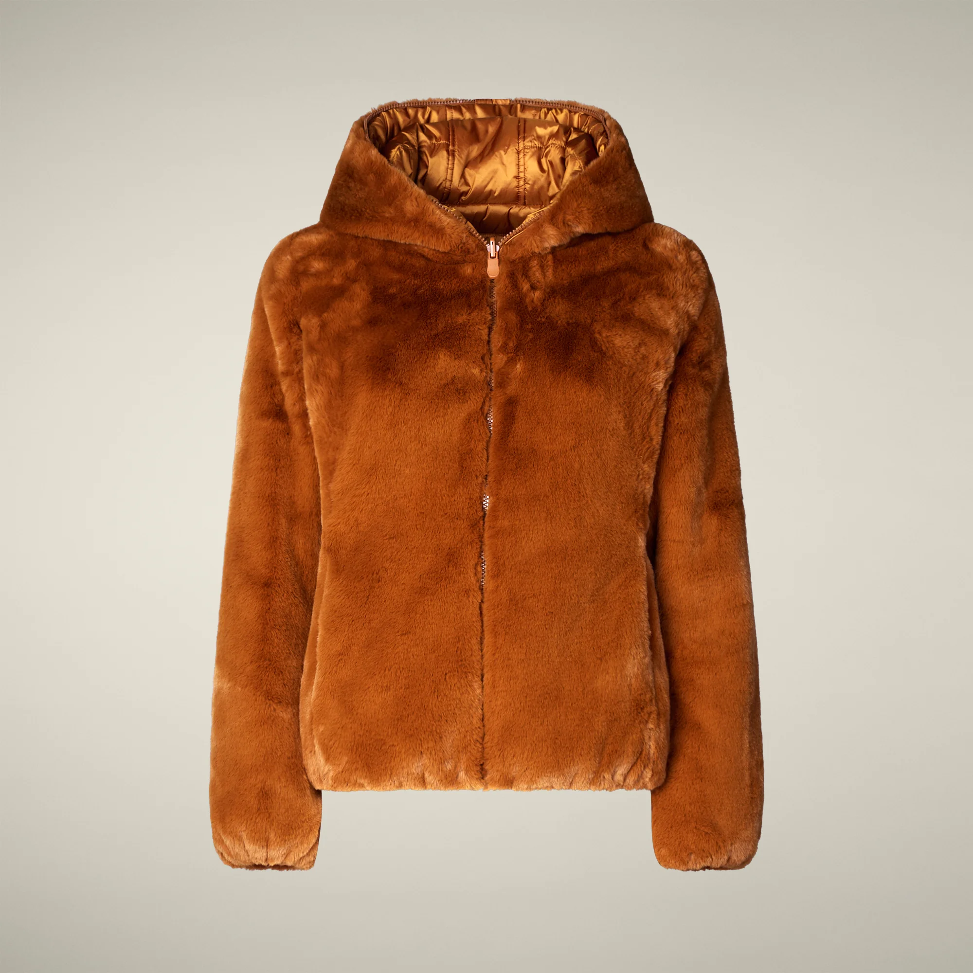 Women's Reversible Faux Fur Jacket Laila in Caramel Brown