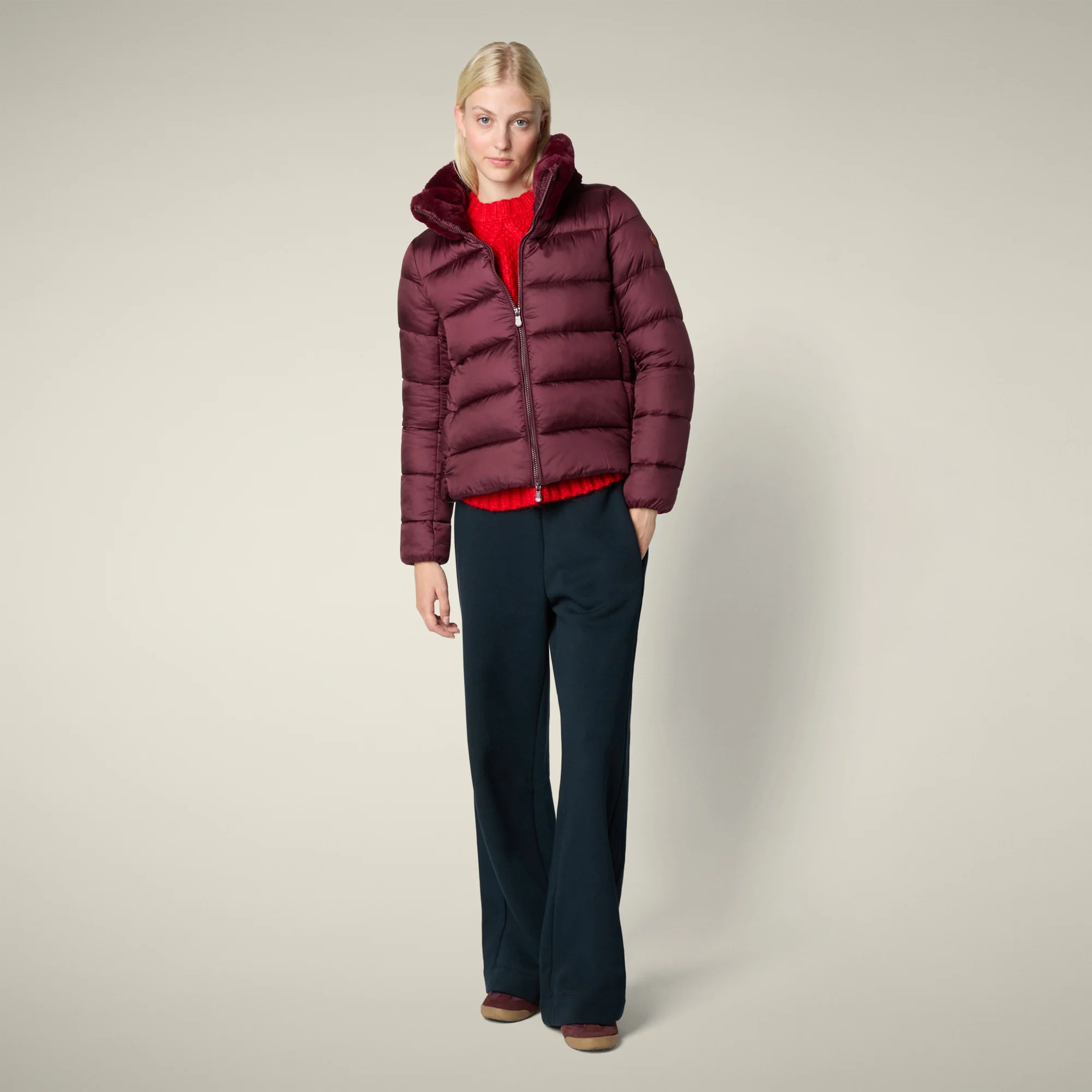 Women's Animal free puffer jacket Mei in wine red