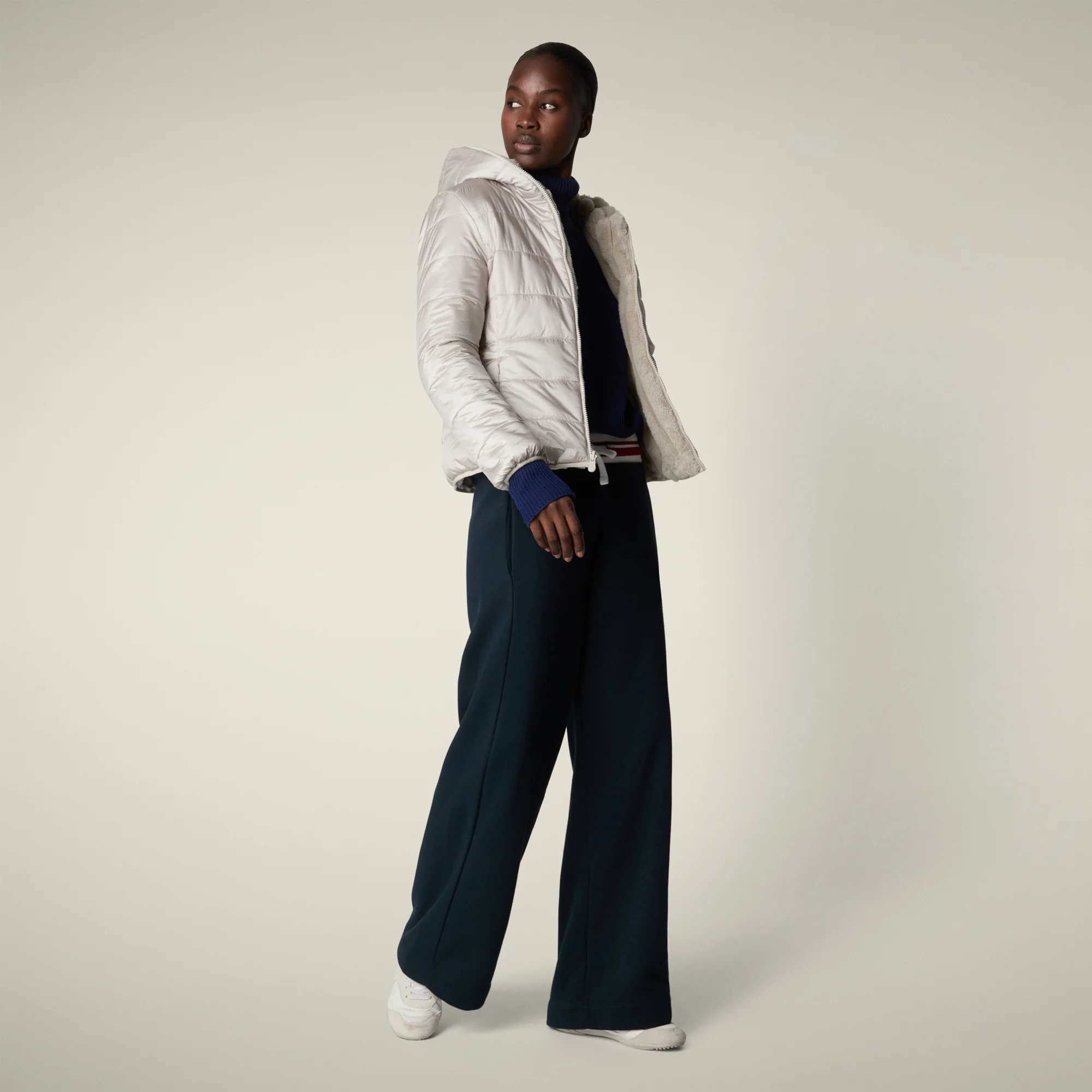 Women's Reversible Faux Fur Jacket Este in Rainy Beige