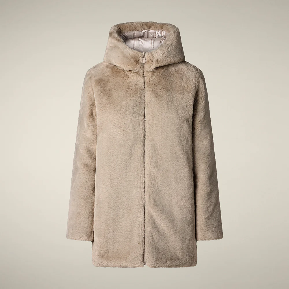 Women's Reversible Faux Fur JACKET Bridget in rainy beige