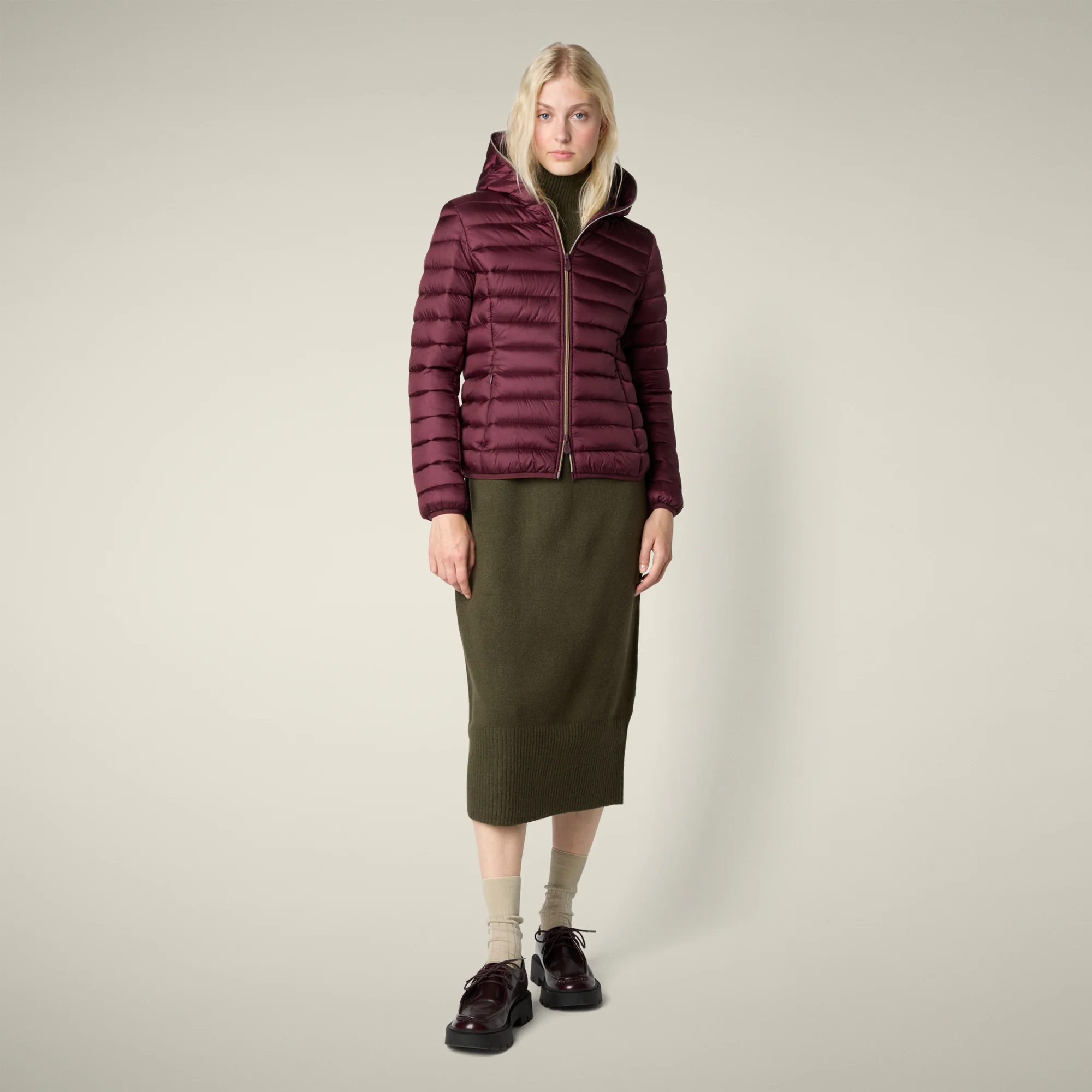 Women's animal free puffer jacket alexis in wine red