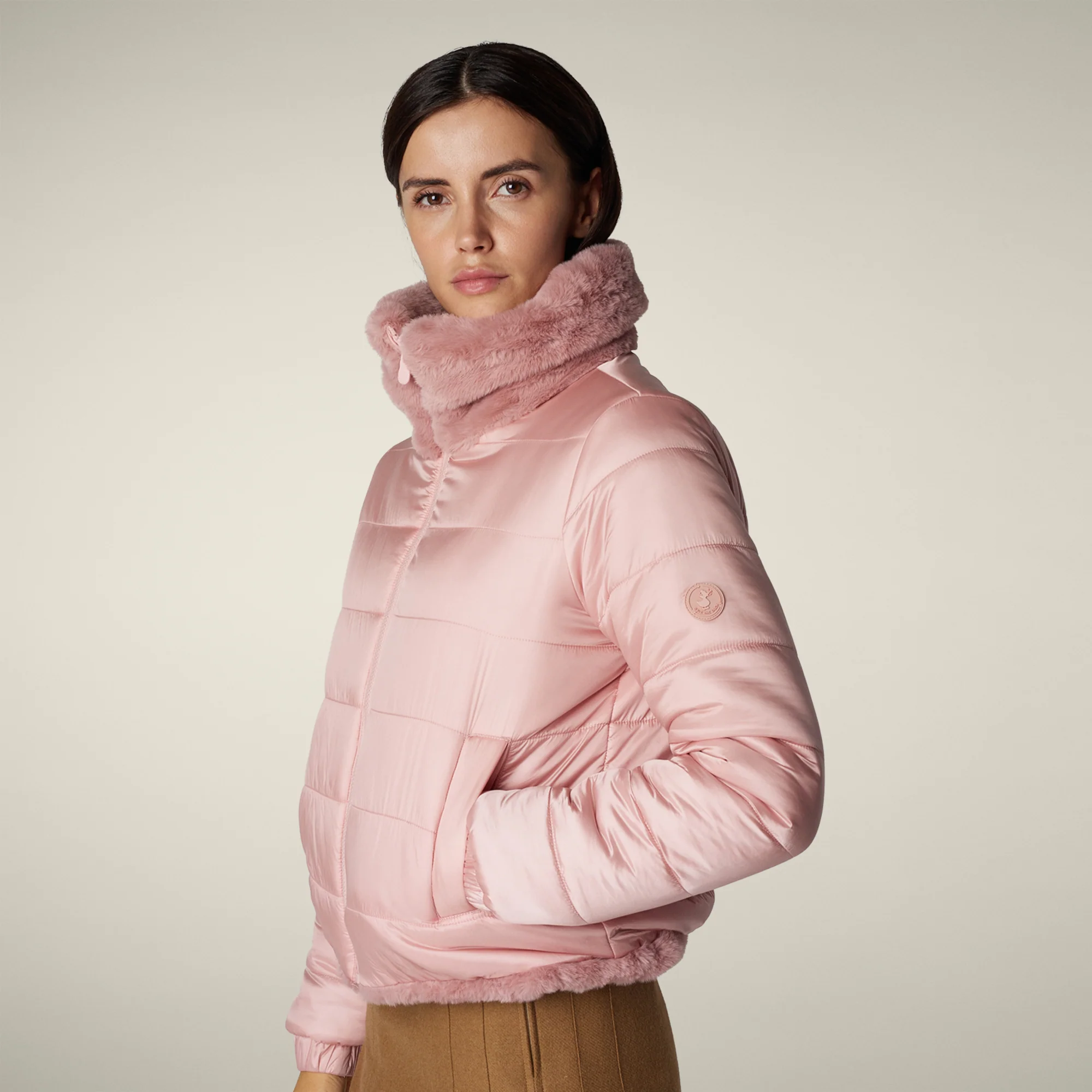 Women's Reversible Faux Fur Jacket Jeon in blush pink