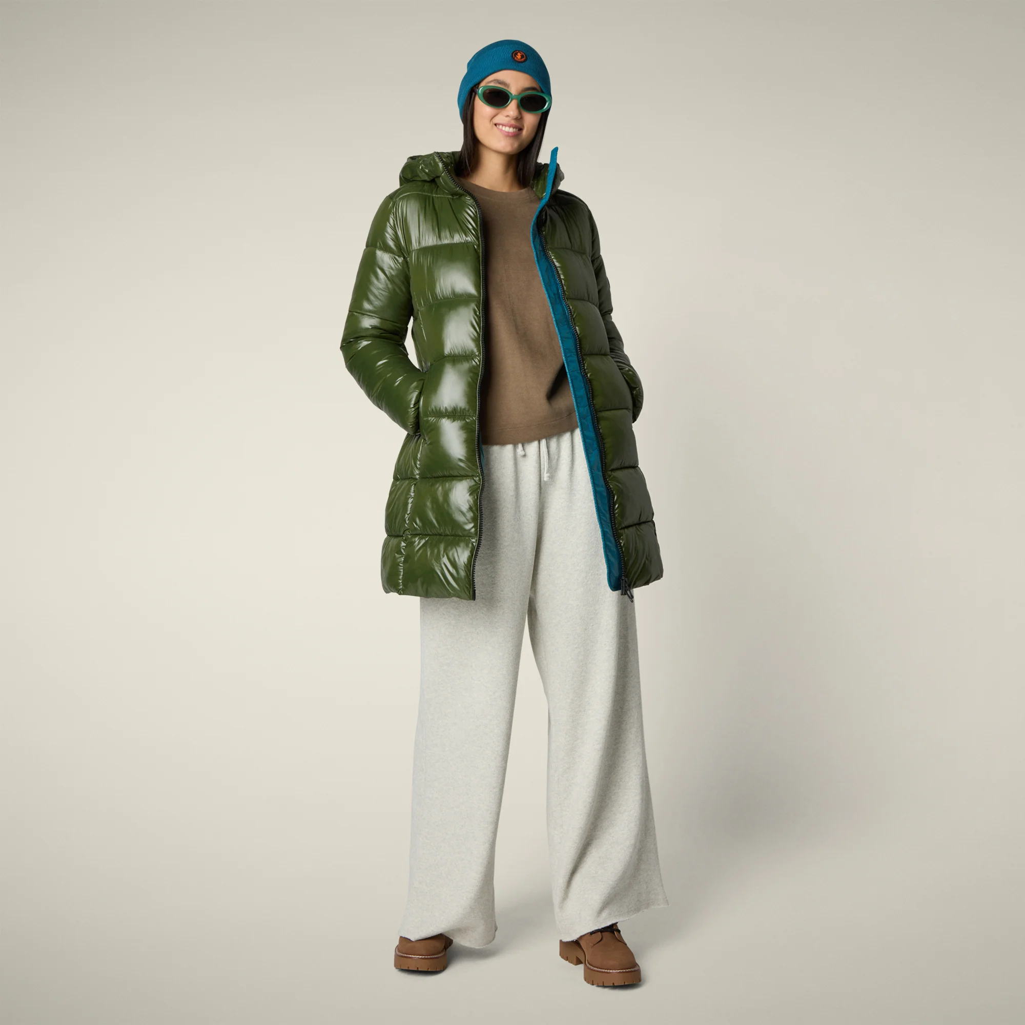 Women's Animal free puffer Coat ines in pine green