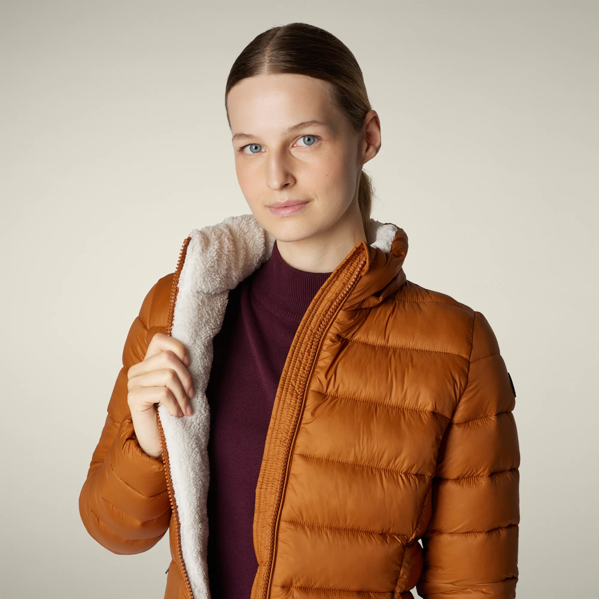 Women's Animal free puffer Coat joanne in caramel brown