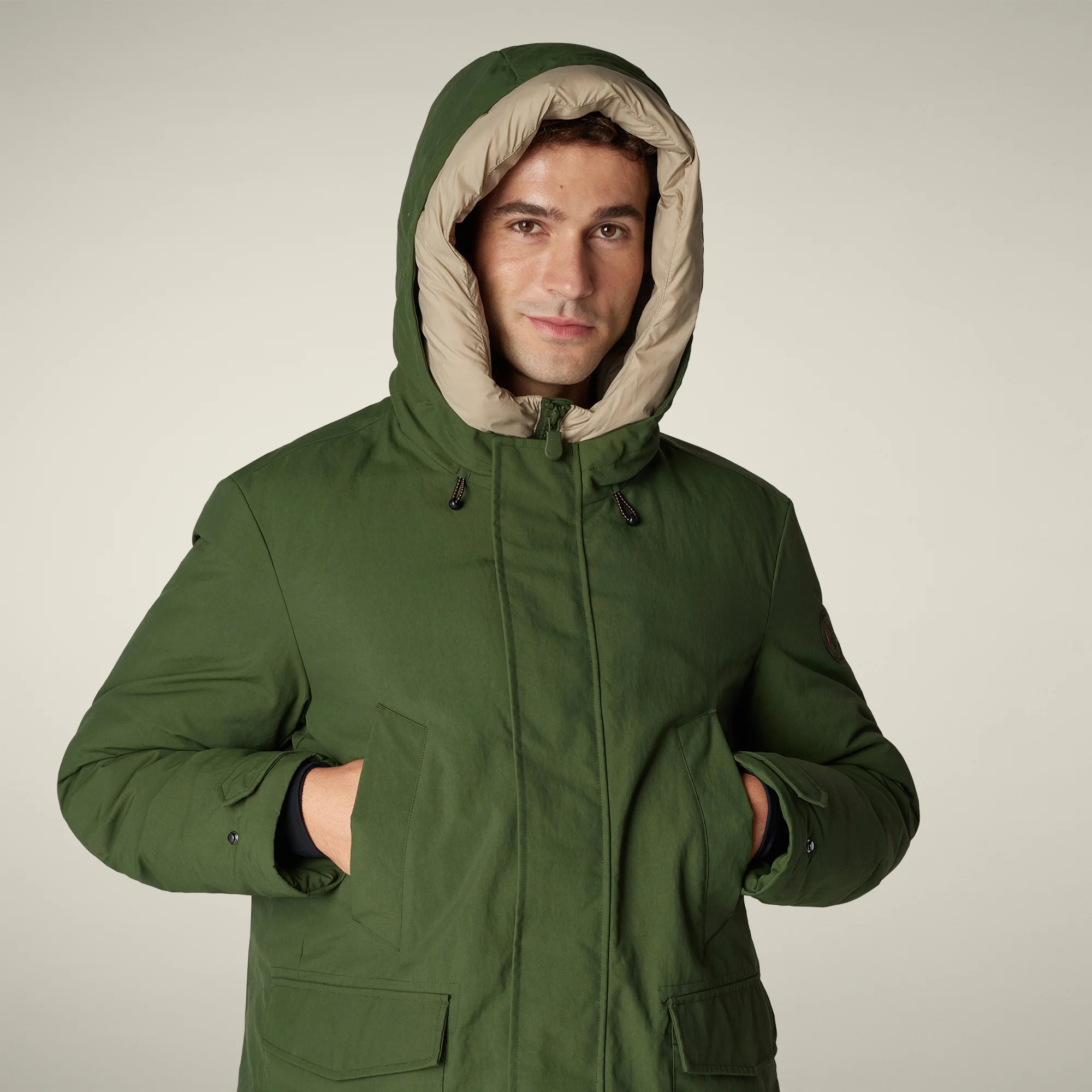 Men's Parka Forest in Pine Green and Stone Beige