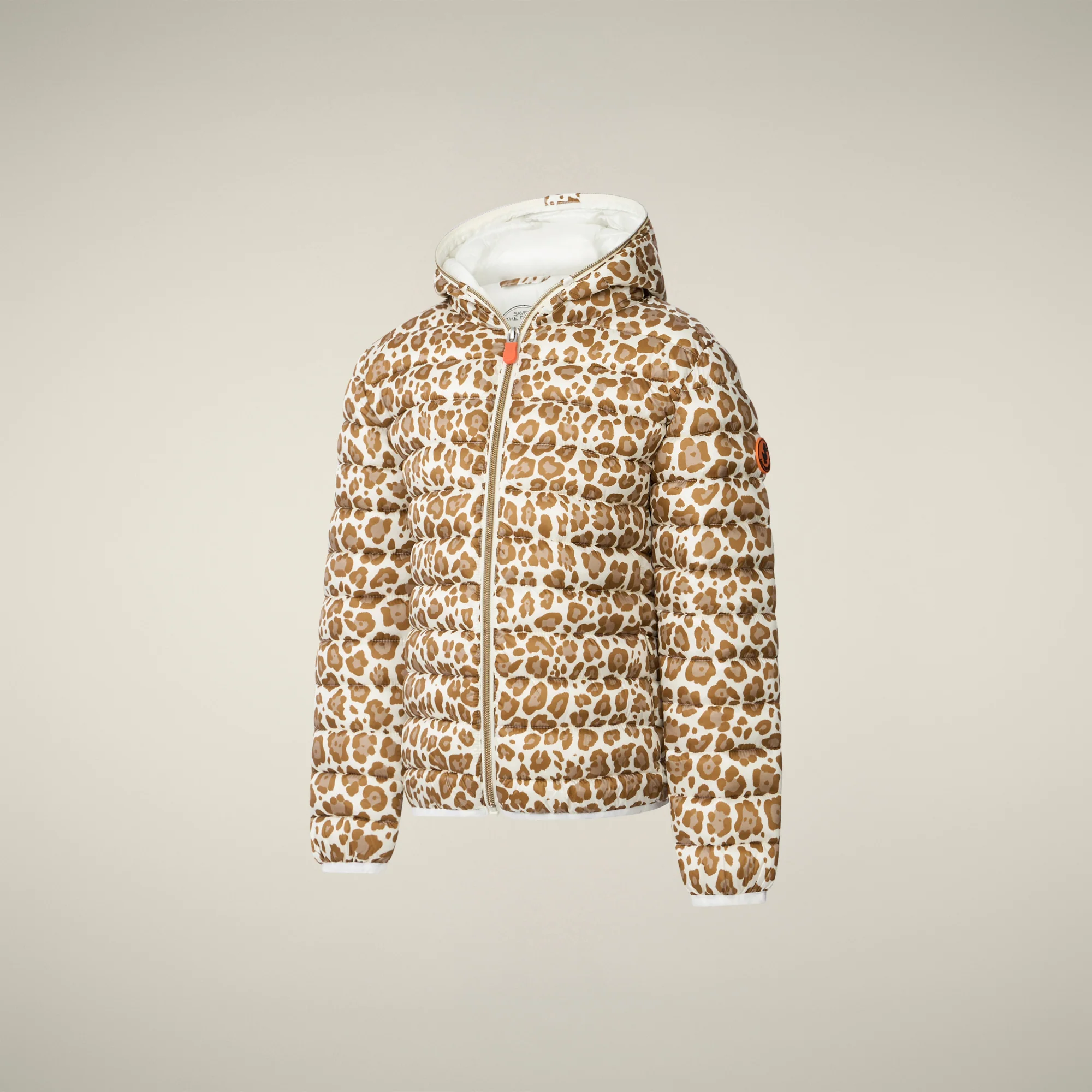 Girls' Puffer Jacket Aga WIth Brown Leopard Print