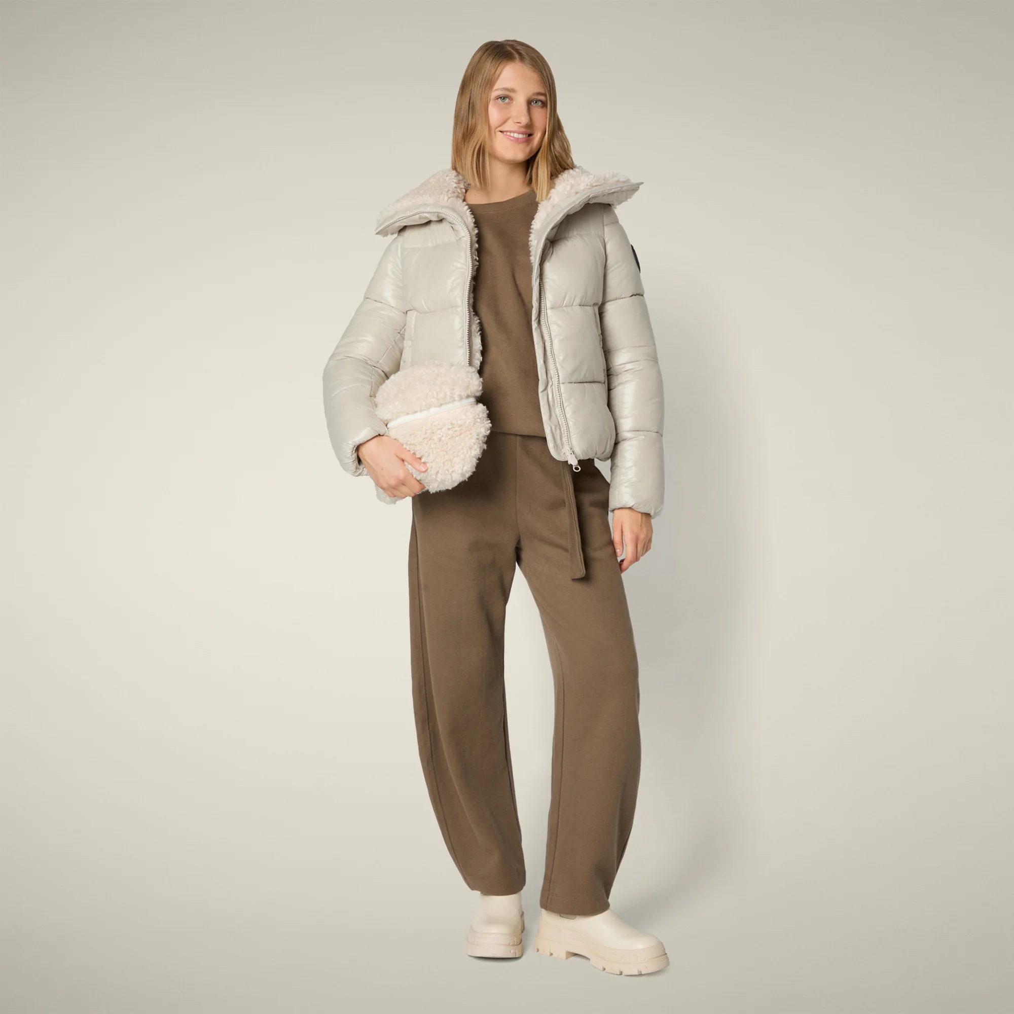 Women's Animal free puffer jacket Moma in rainy beige