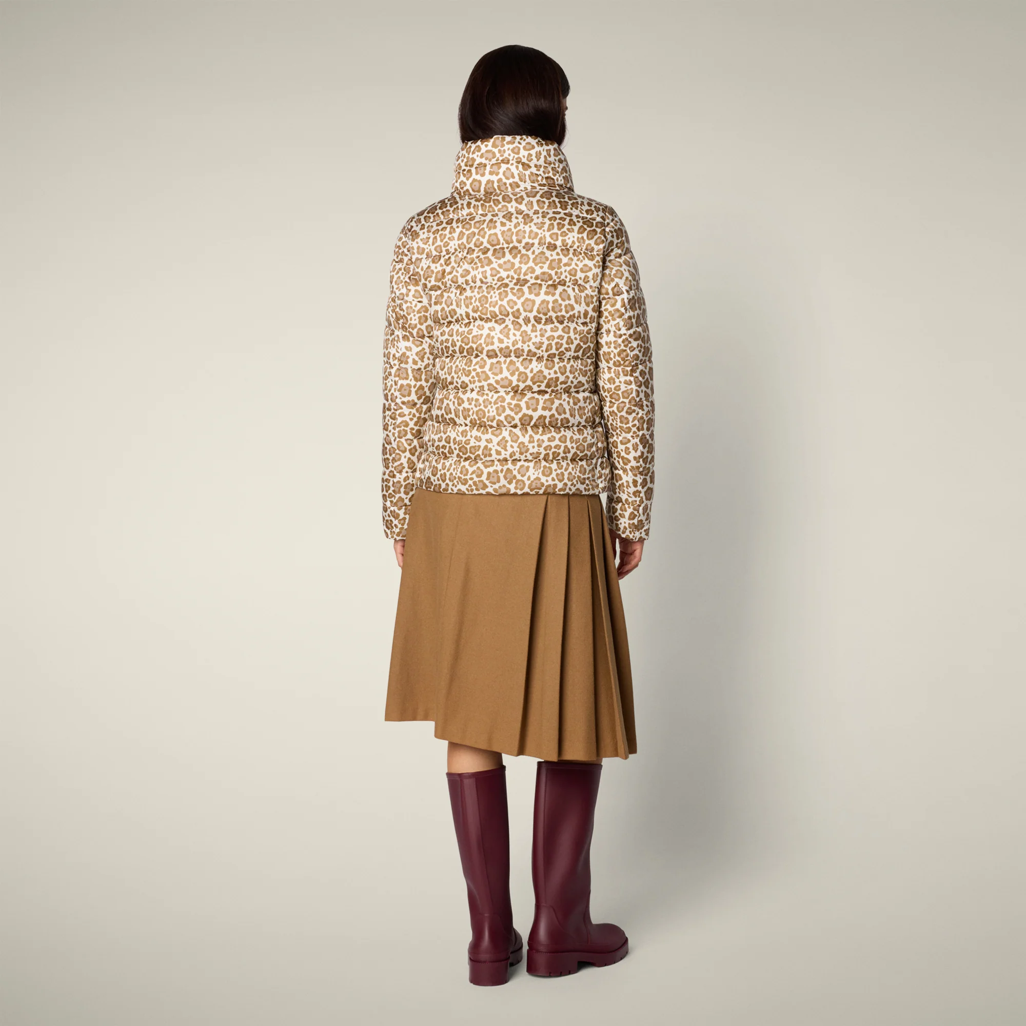 Women's Animal free puffer Jacket Flower With Brown Leopard Print