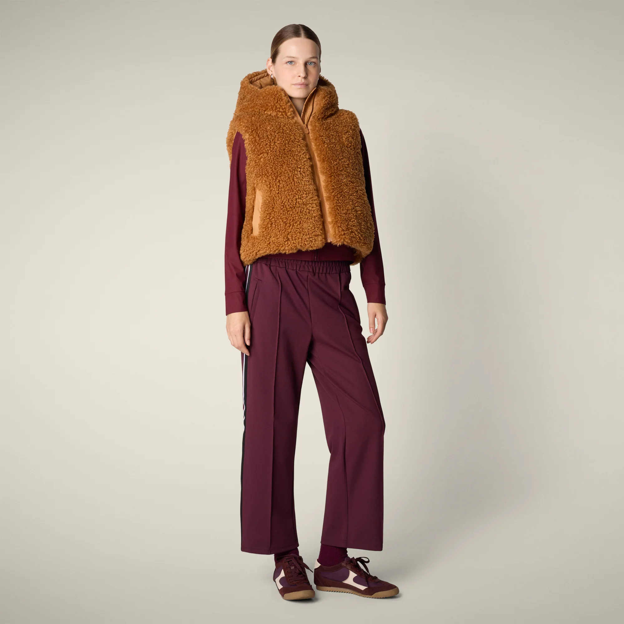 Women's faux fur Vest AYLA in toffee brown