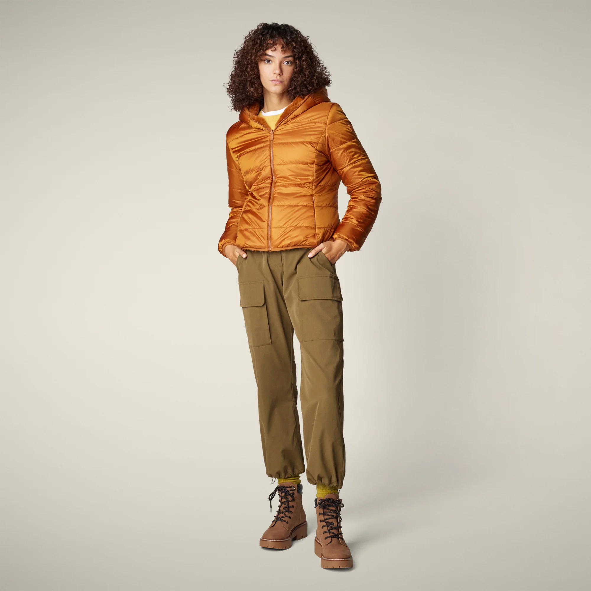 Women's Reversible Faux Fur Jacket Laila in Caramel Brown