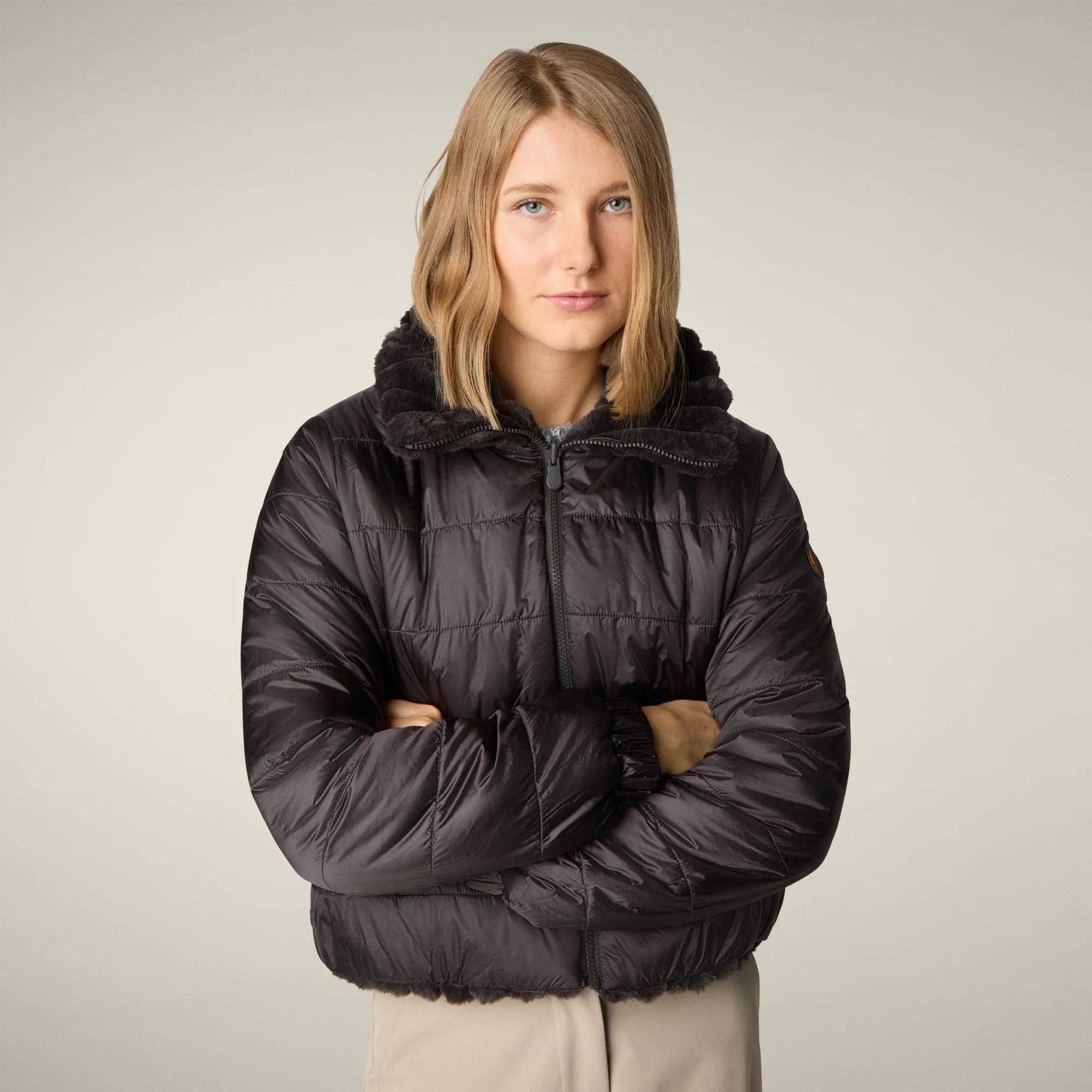 Women's Reversible Faux Fur Jacket elina in brown black