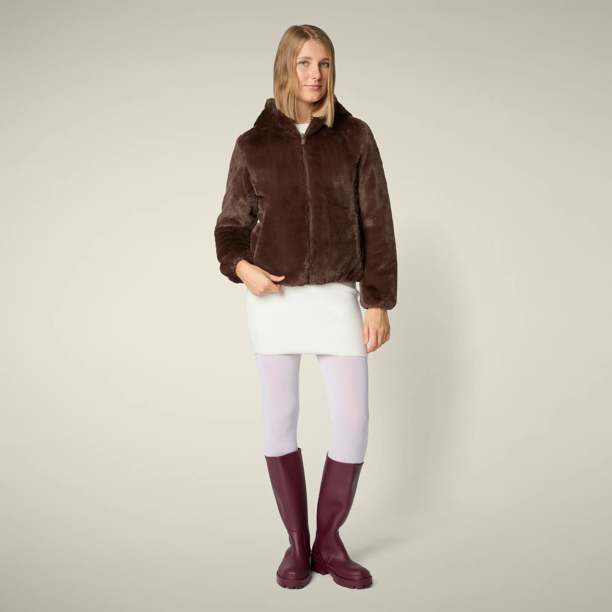 Women's Reversible Faux Fur Jacket Laila in Teddy Brown
