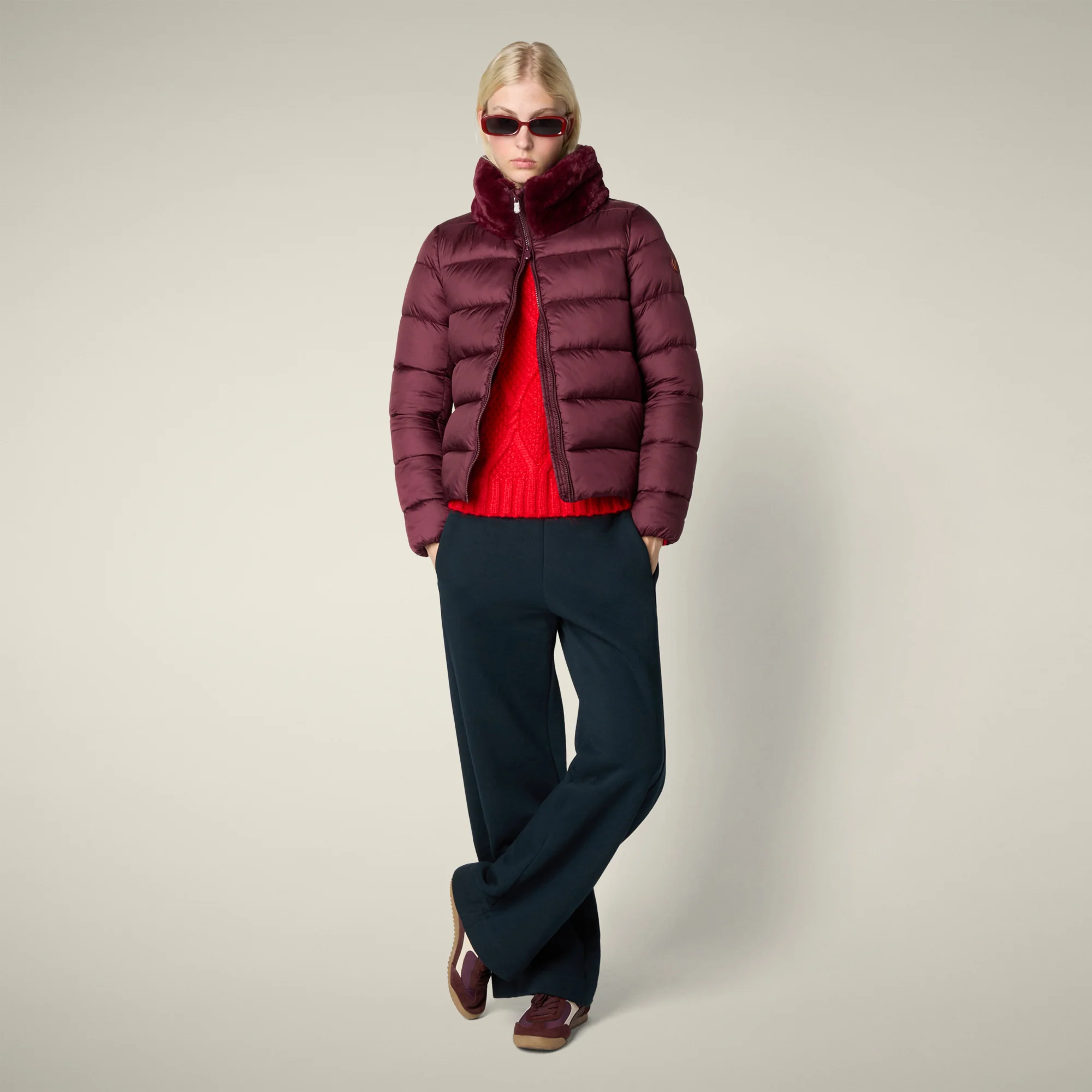 Women's Animal free puffer jacket Mei in wine red
