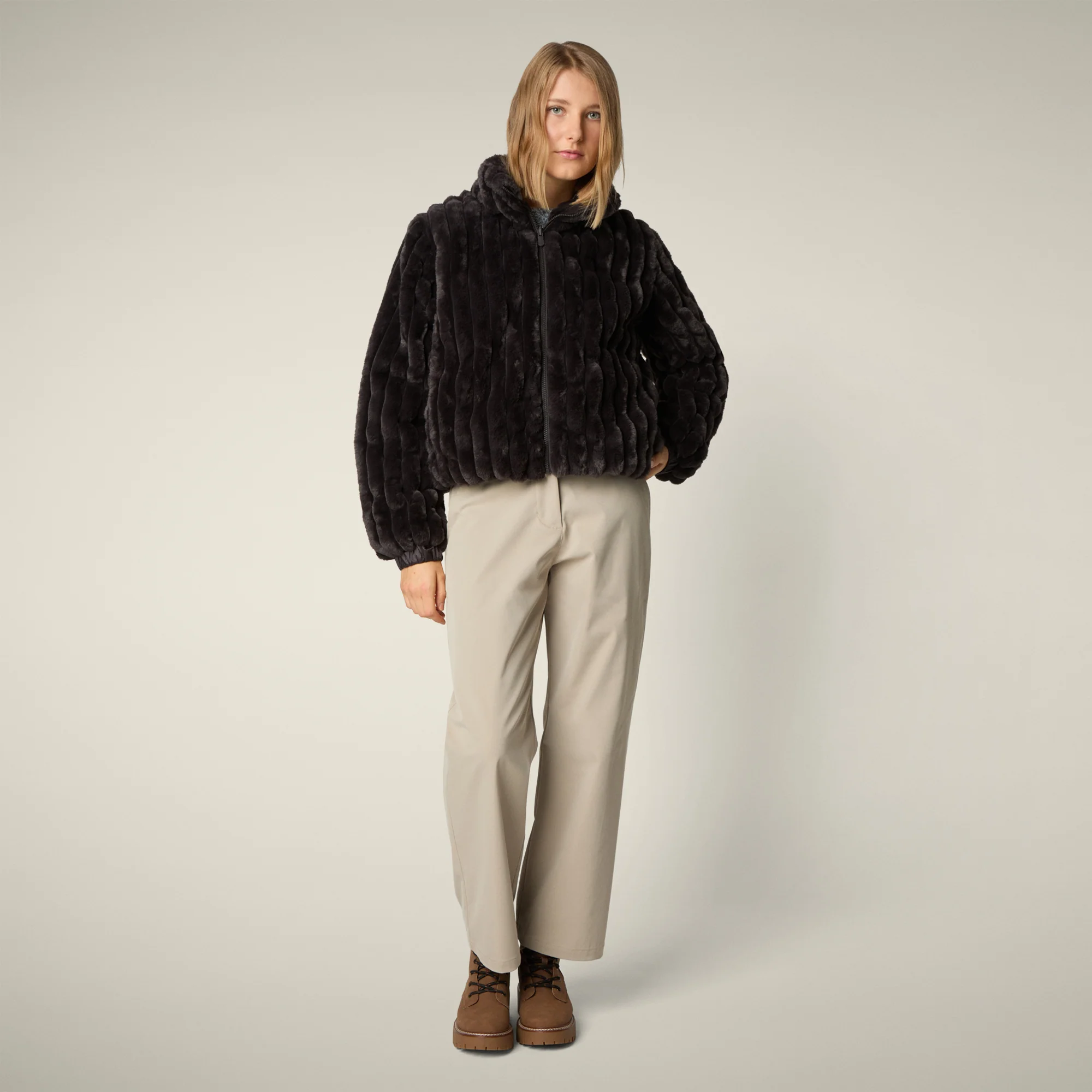 Women's Reversible Faux Fur Jacket elina in brown black
