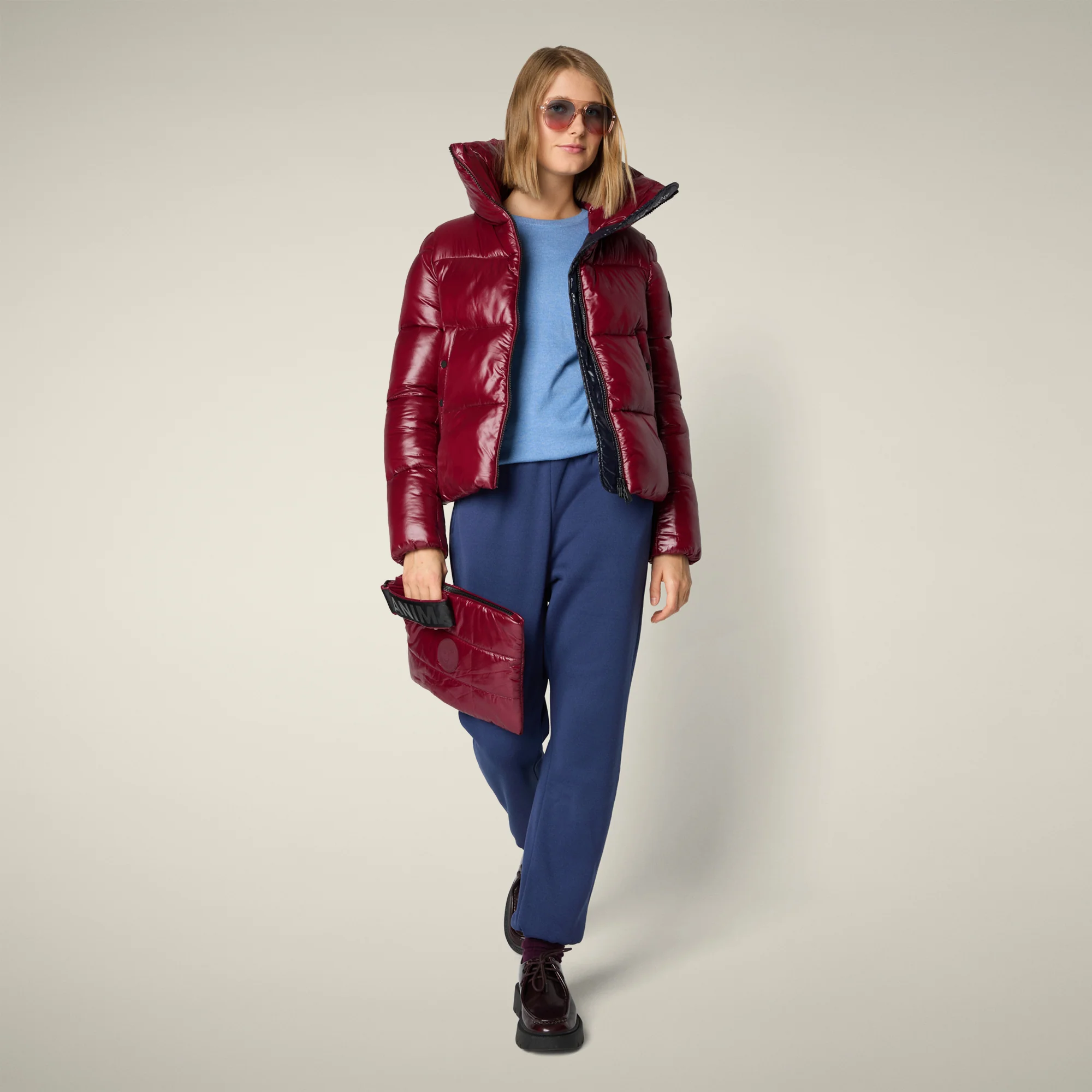 Women's Animal free puffer Jacket Isla in Wine Red