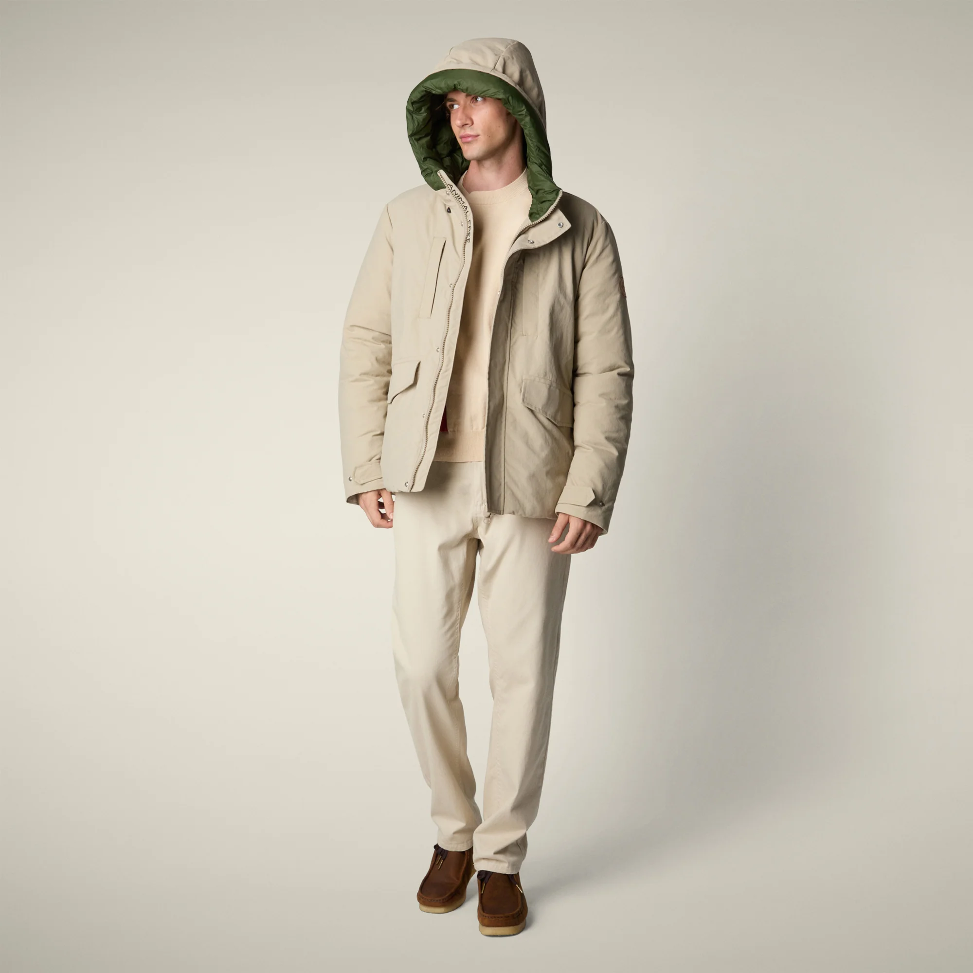 Men's Parka Enzo in Stone Beige and Pine Green