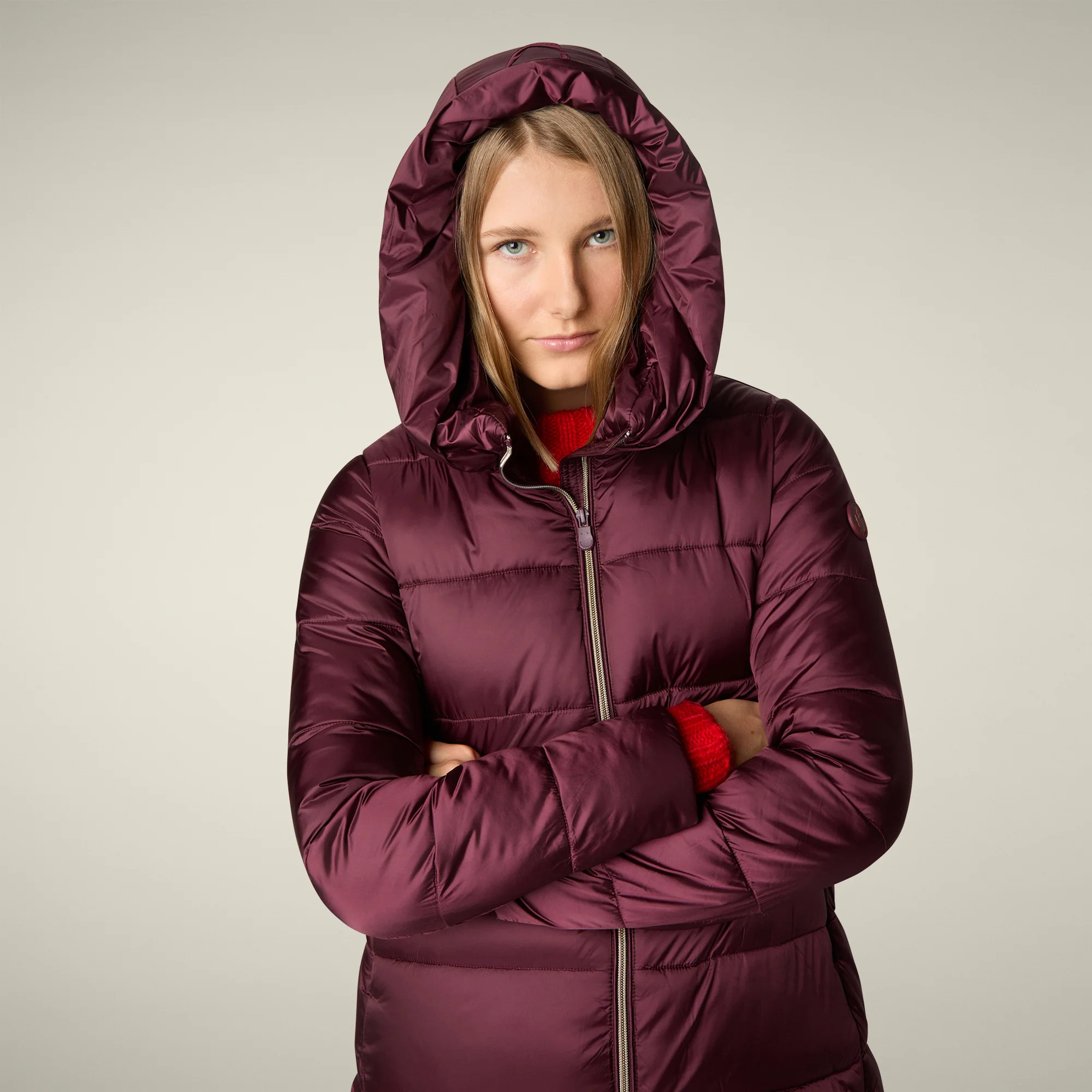 Women's Animal free puffer Coat Lysa in Wine Red
