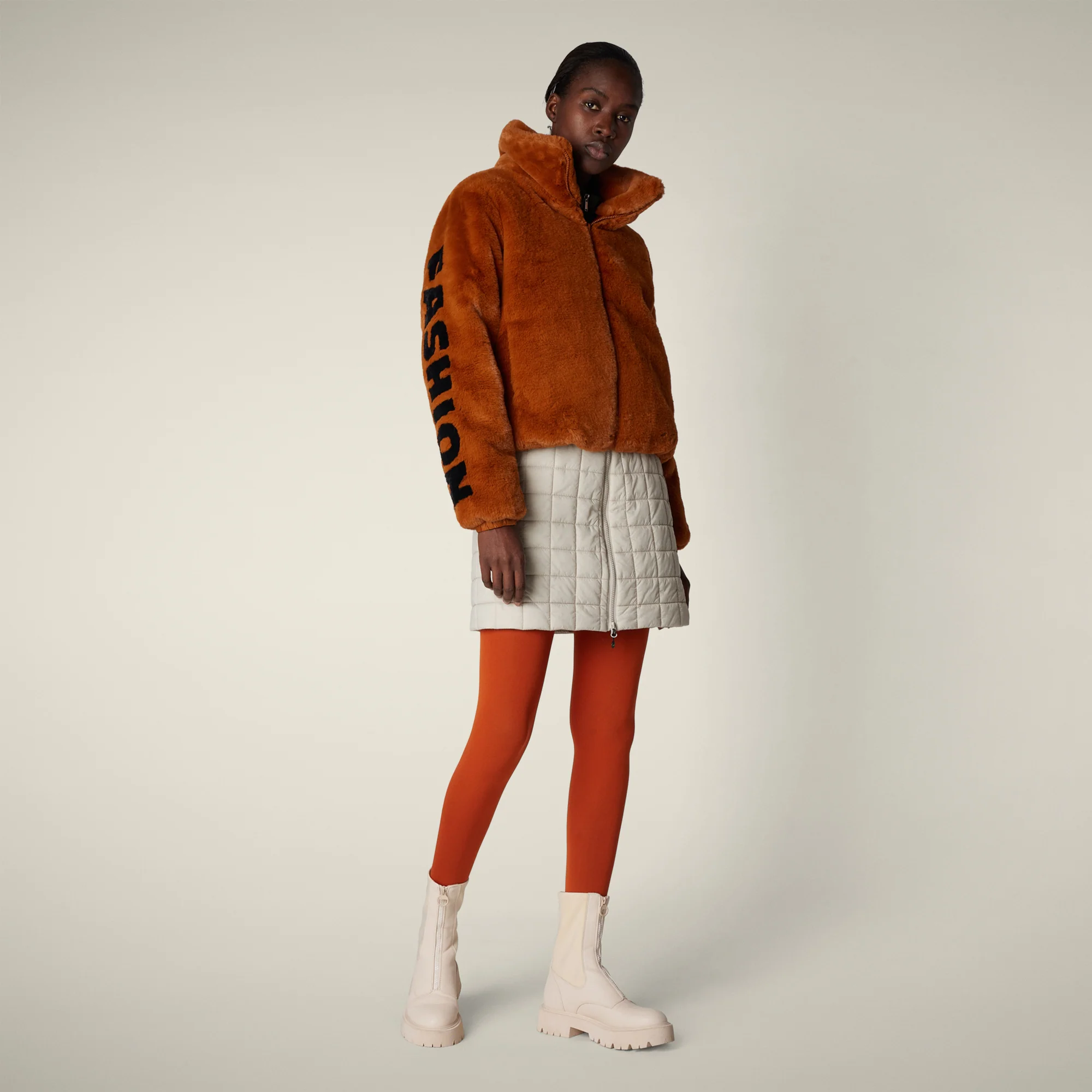 Women's Reversible Faux Fur Jacket Margherita in Caramel Brown