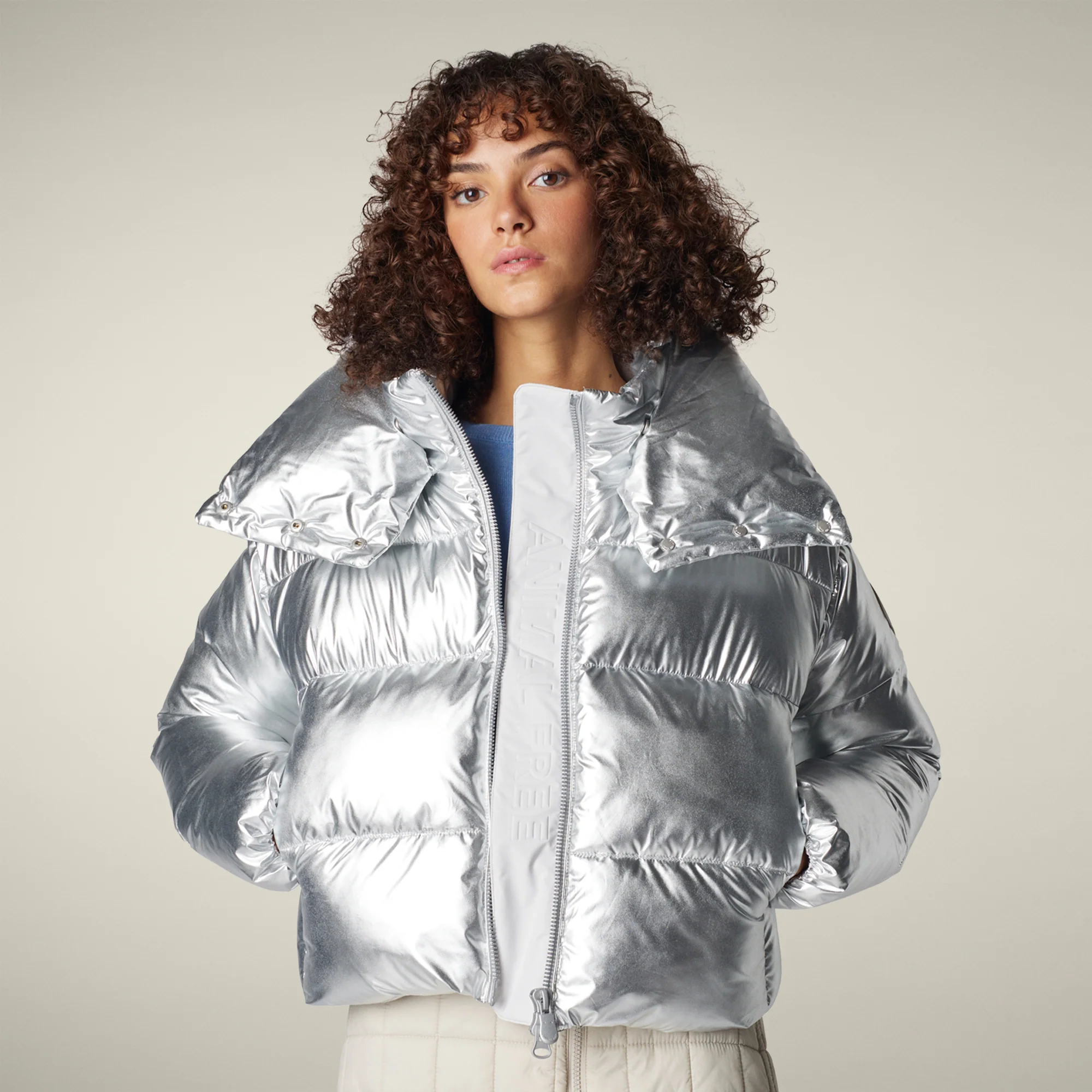 Women's Animal Free puffer Jacket Giselle in Silver