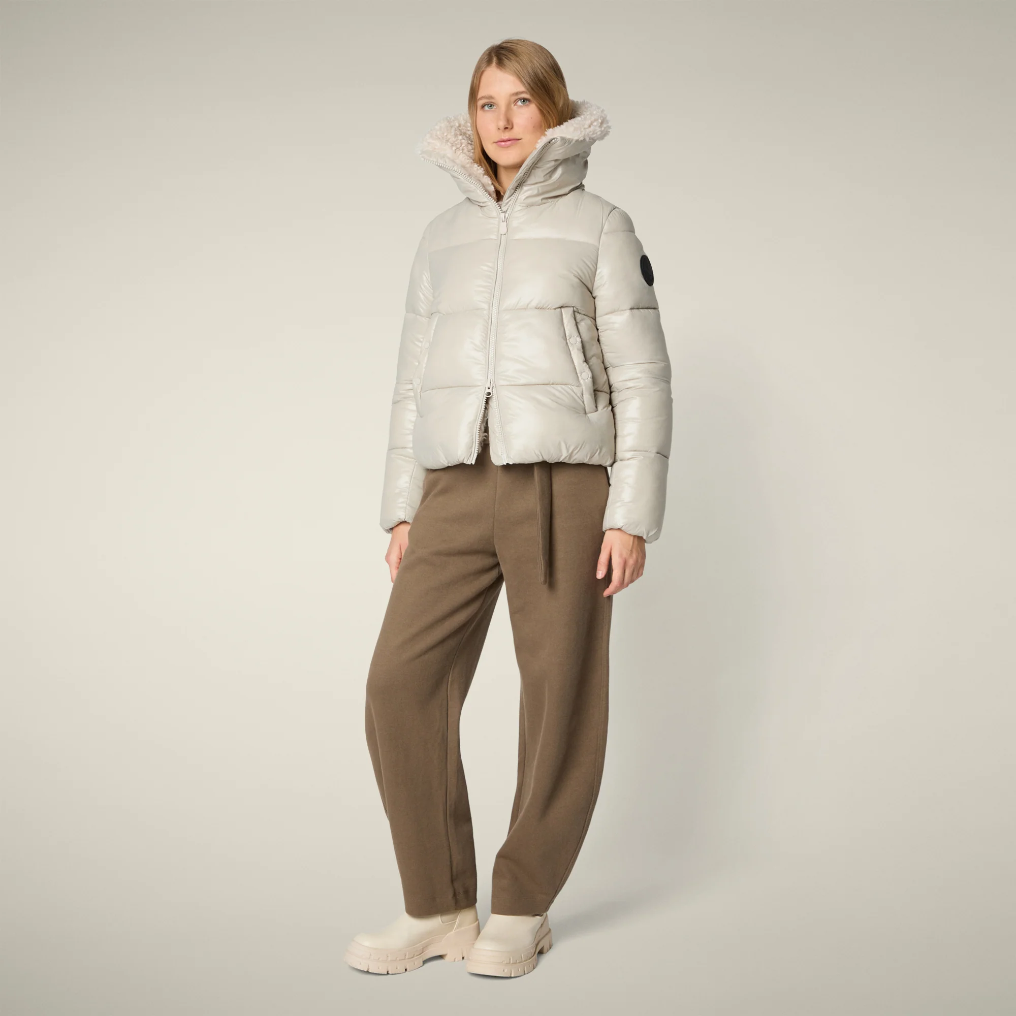 Women's Animal free puffer jacket Moma in rainy beige