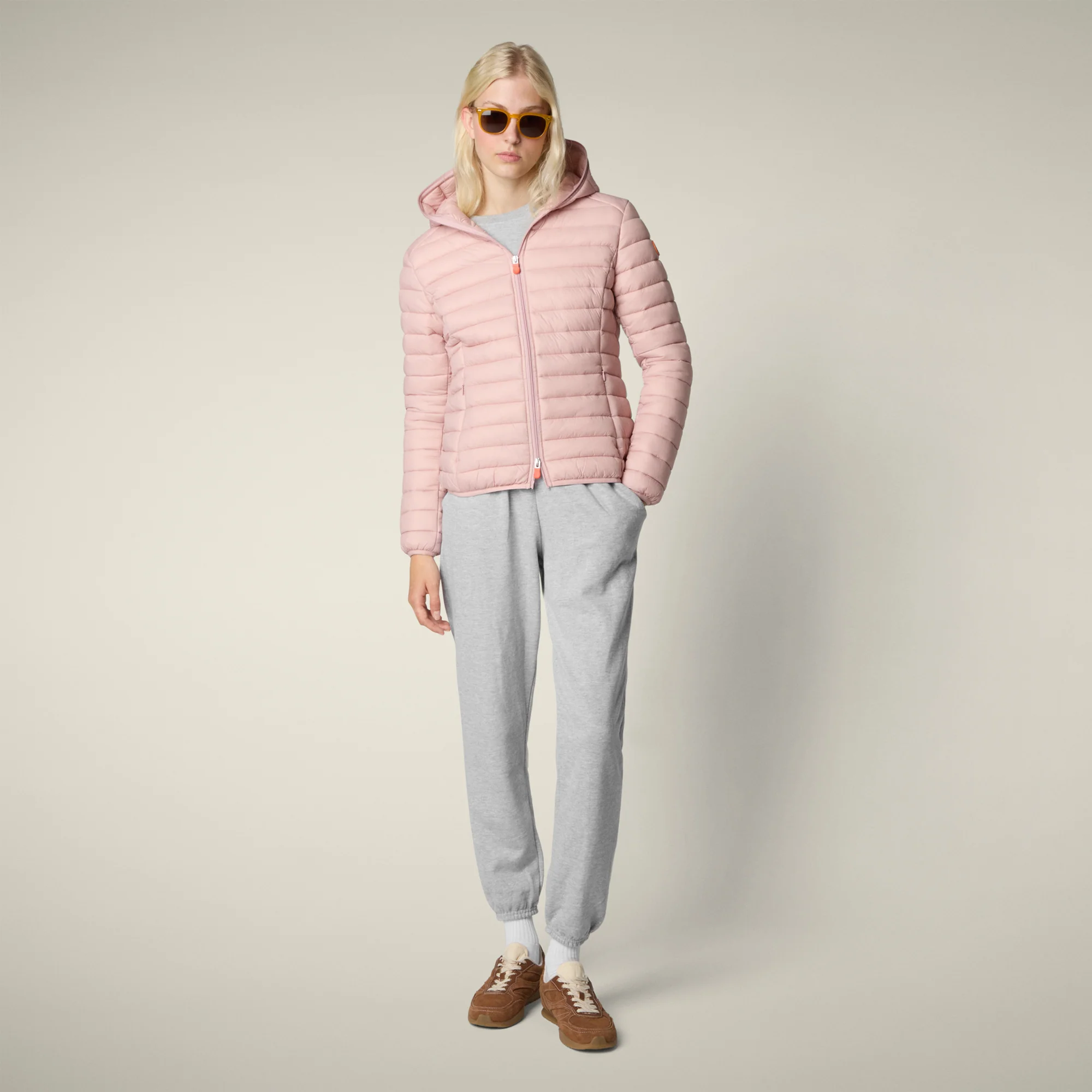 Women's animal free puffer jacket Daisy in blush pink