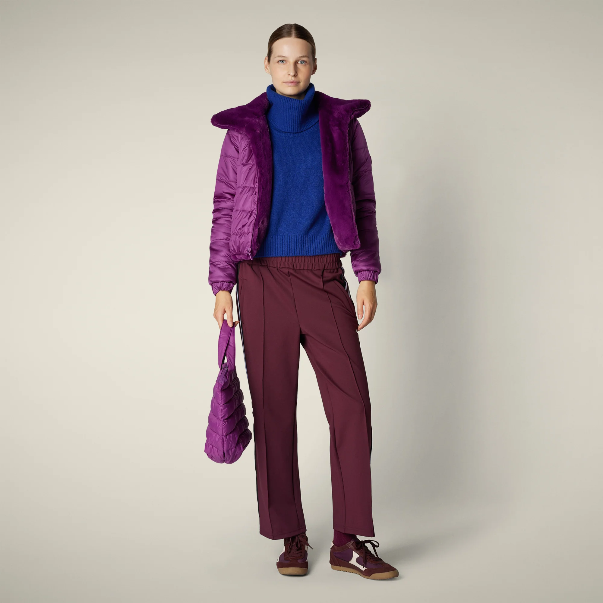 Women's Reversible Faux Fur Jacket Jeon in cyclamen violet