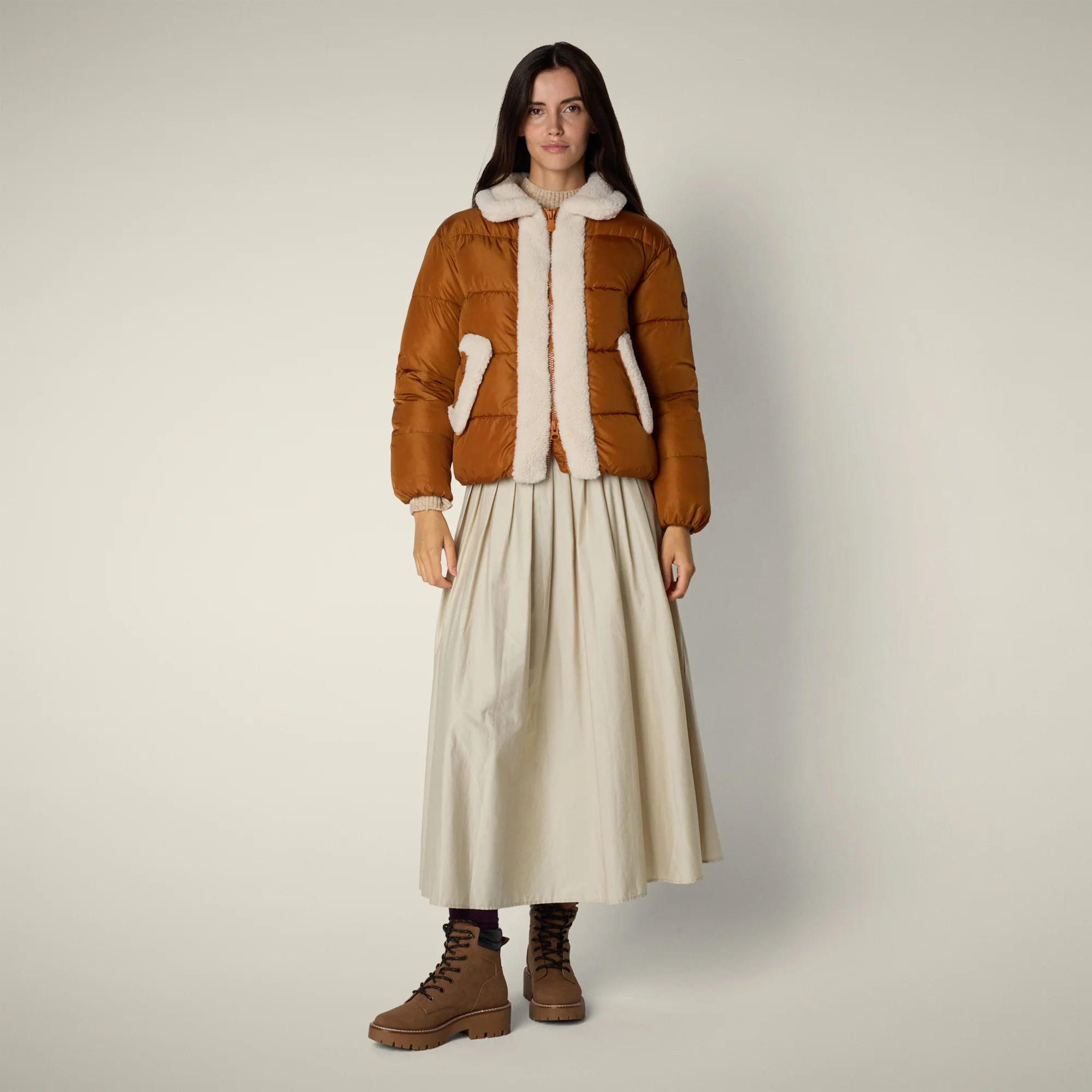 Women's Animal free puffer Jacket Honey in Caramel Brown