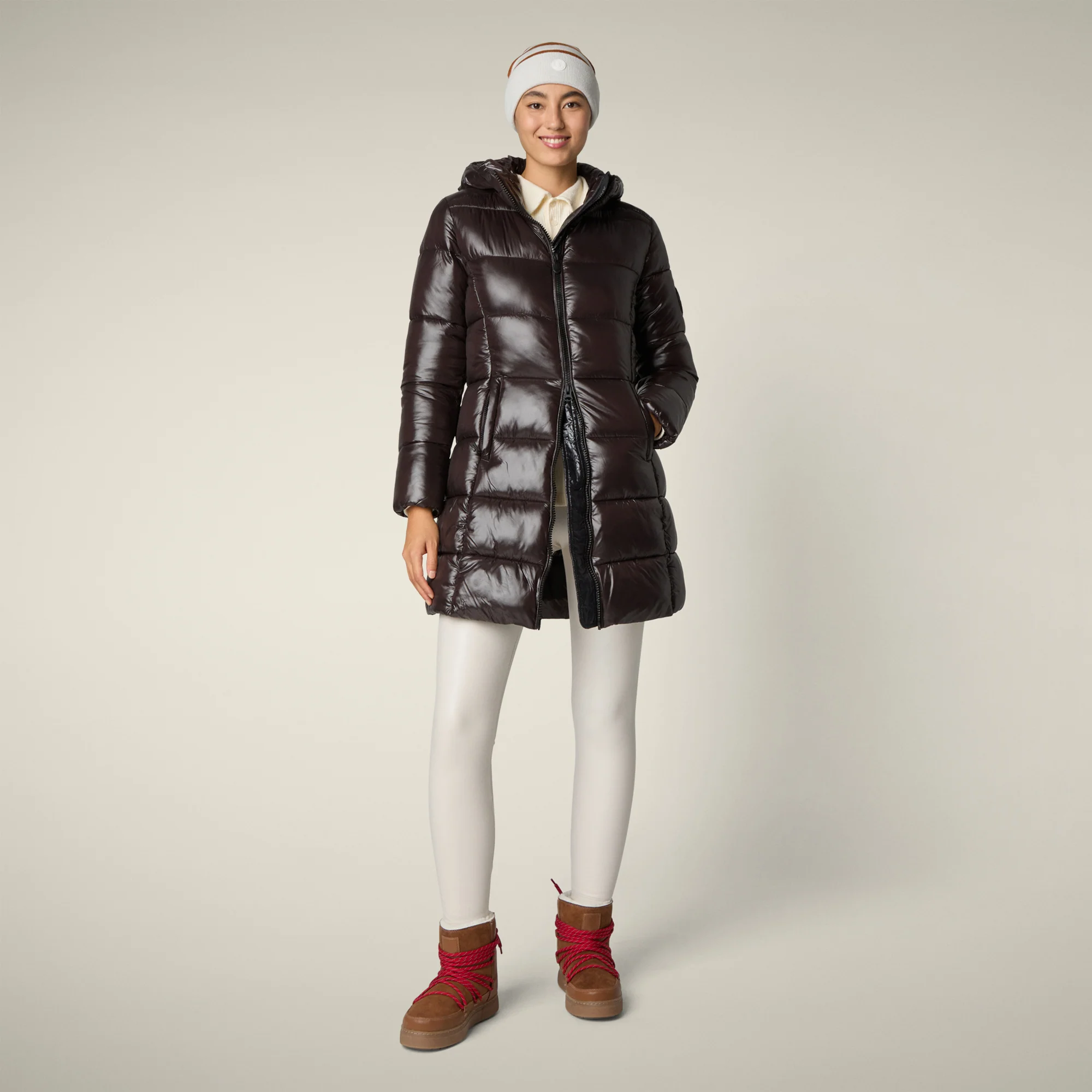 Women's Animal free puffer Coat ines in brown black